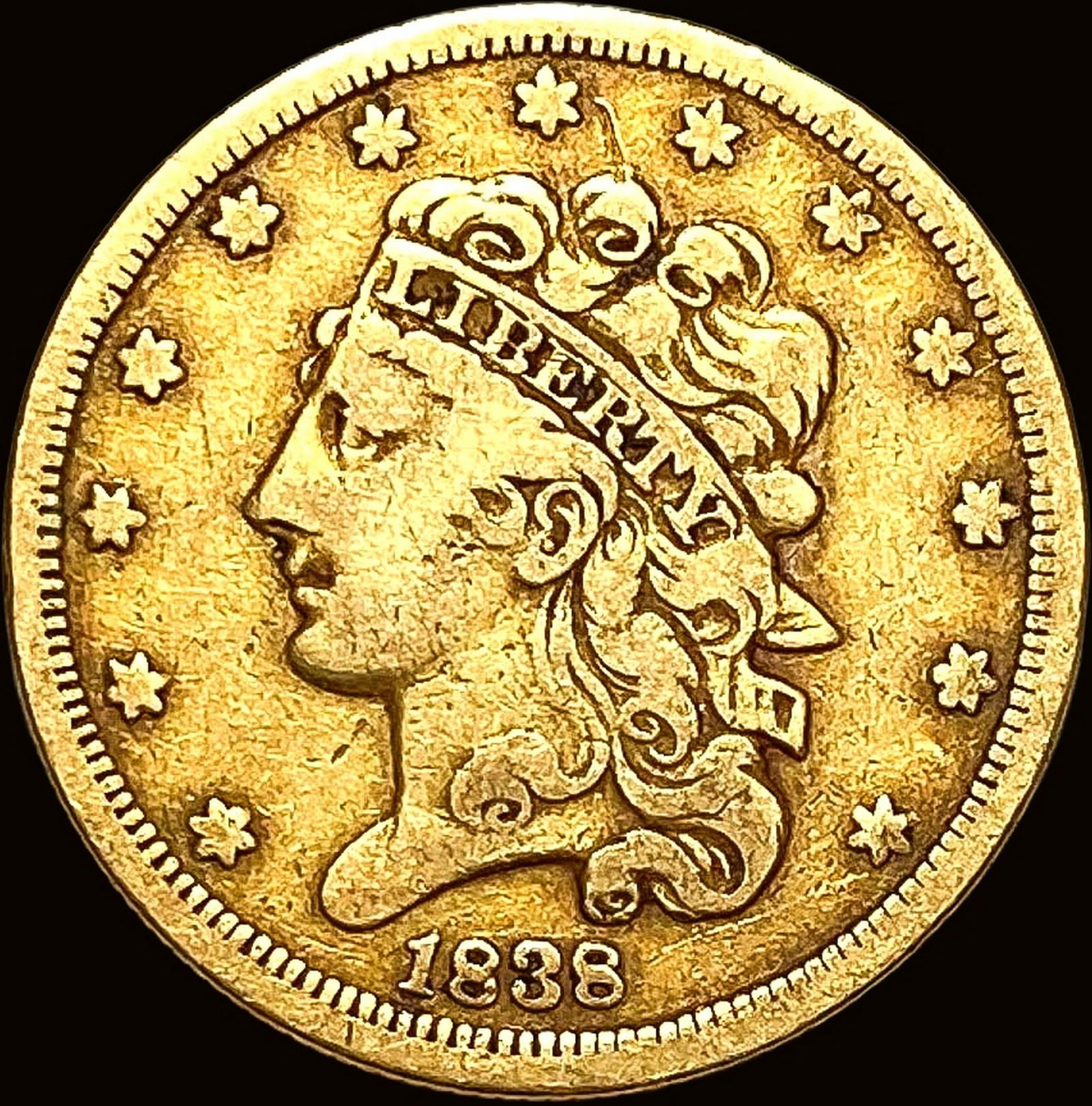 1838 $5 Gold Half Eagle LIGHTLY CIRCULATED (1 of 2)