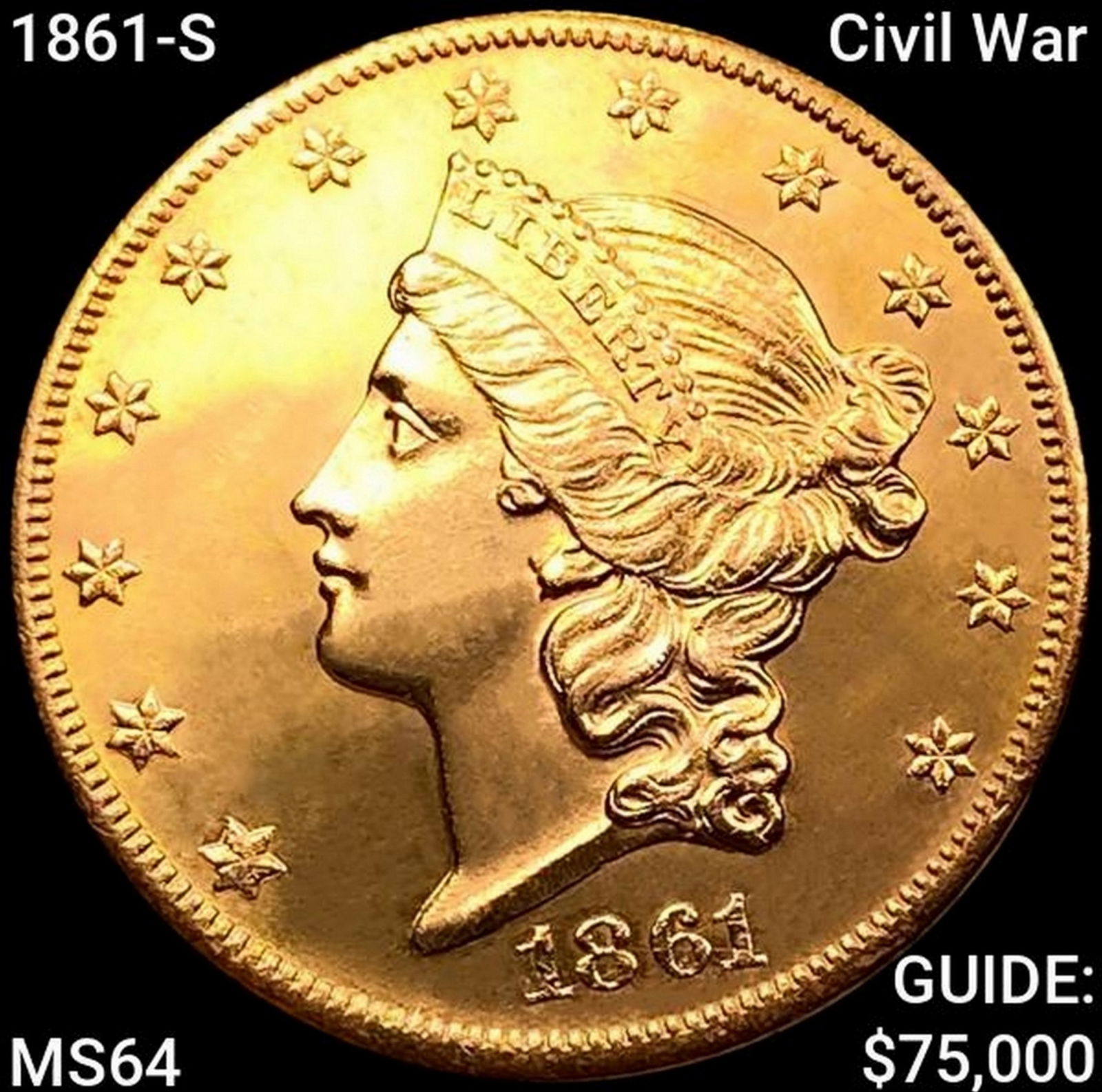 1861-S Civil War $20 Gold Double Eagle CHOICE BU (1 of 2)