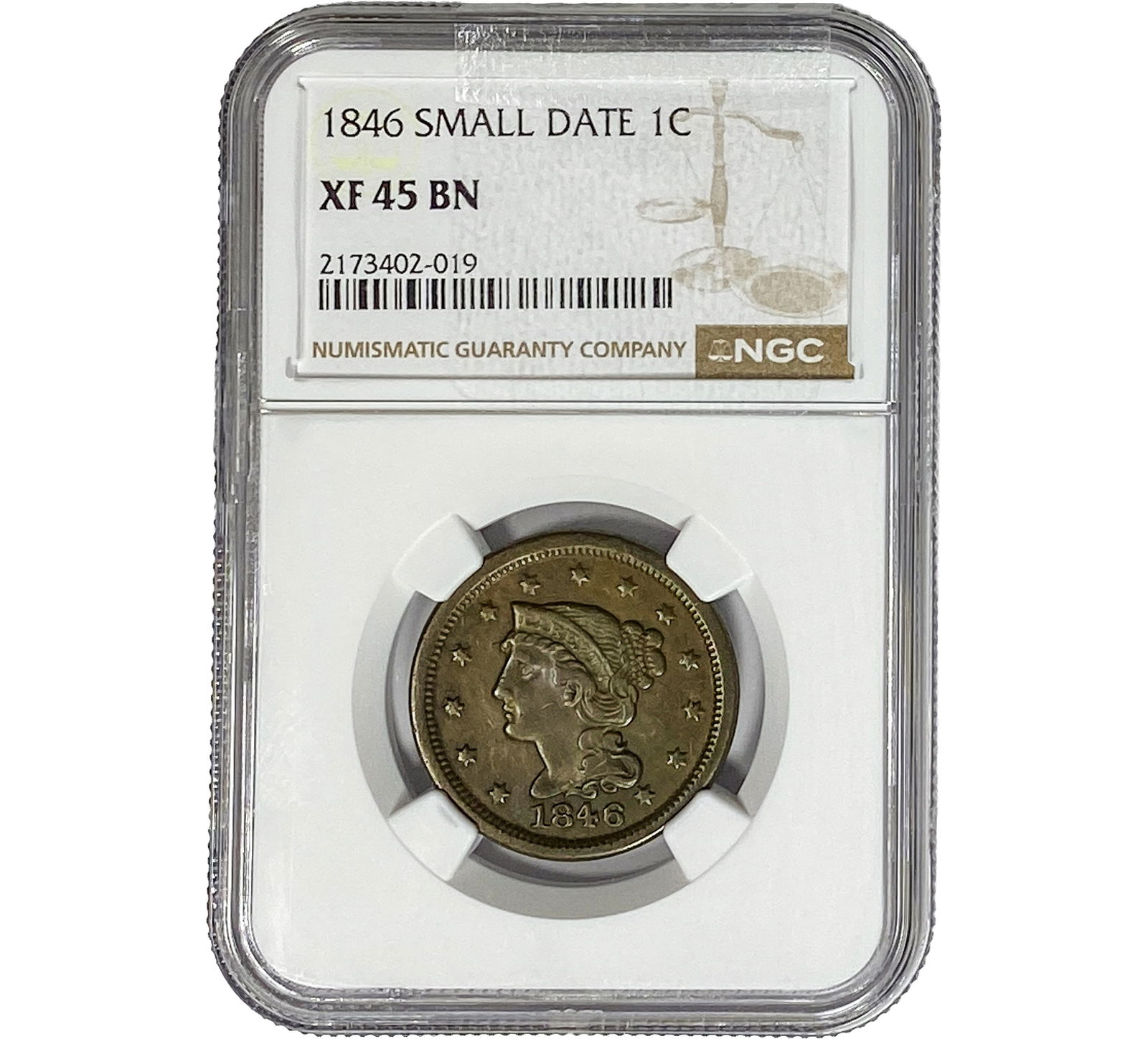 1846 Braided Hair Large Cent NGC XF45 BN (1 of 2)