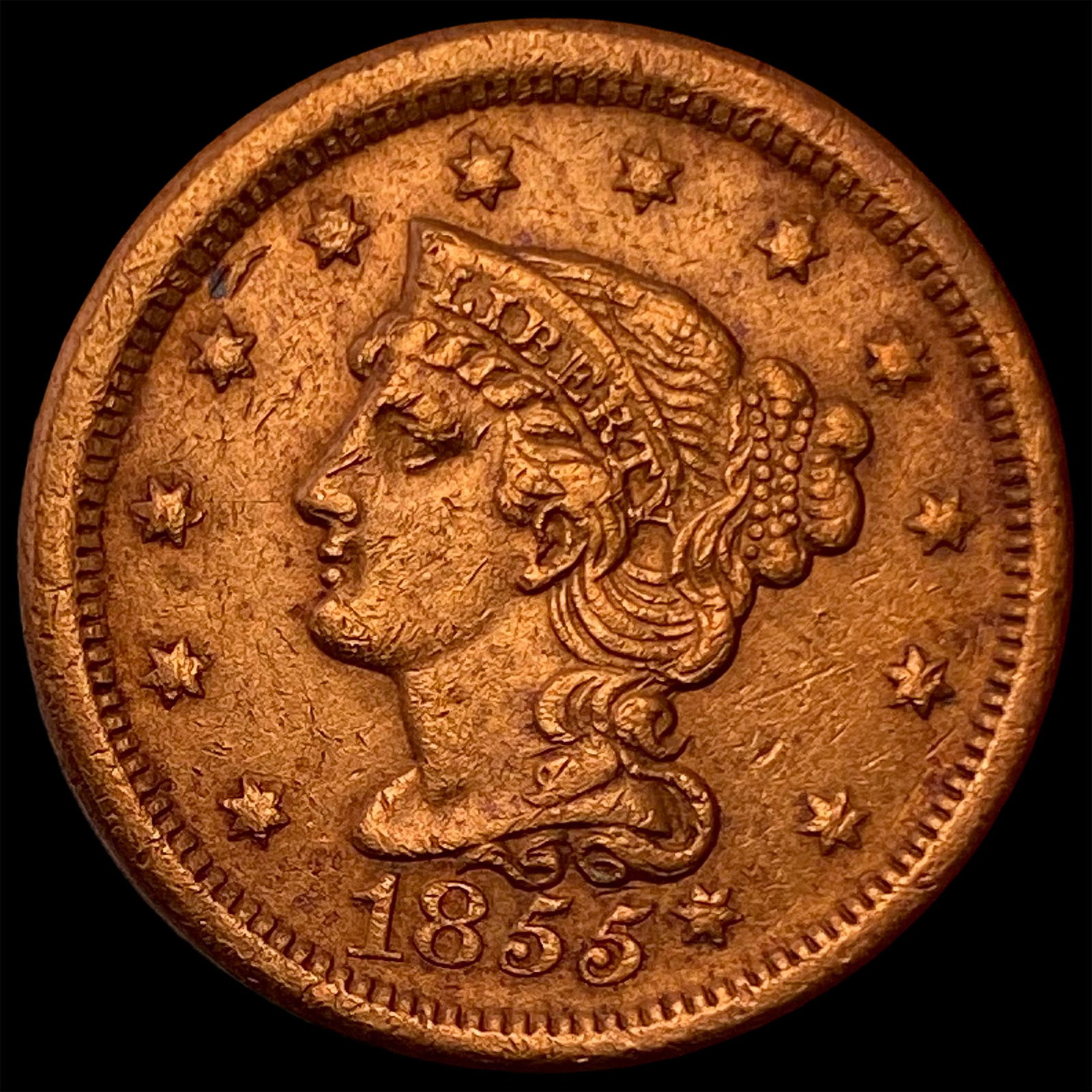 1855 Braided Hair Large Cent CLOSELY UNCIRCULATED (1 of 2)