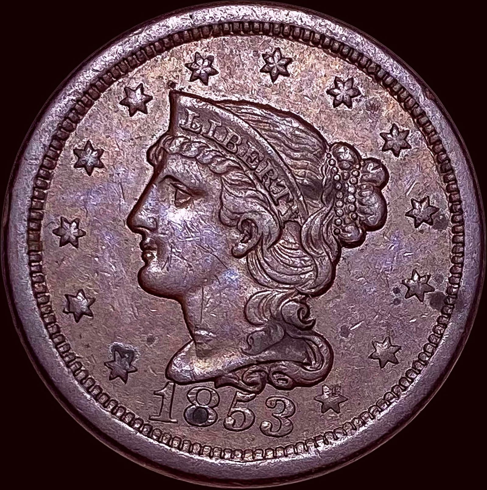 1853 Braided Hair Large Cent CLOSELY UNCIRCULATED (1 of 2)