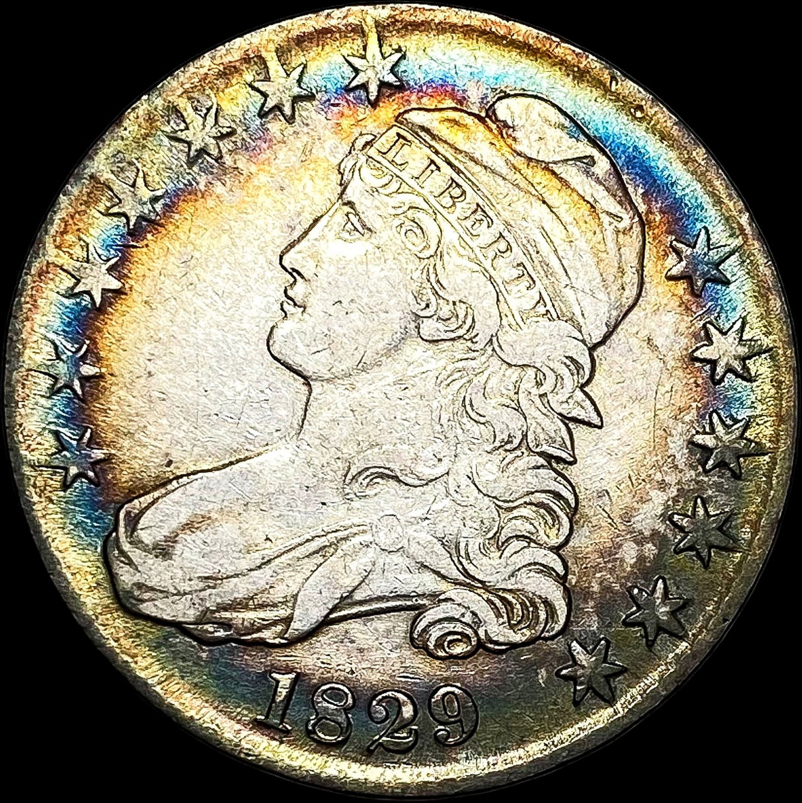 1829 Toned Capped Bust Half Dollar NEARLY UNCIRCULATED (1 of 2)