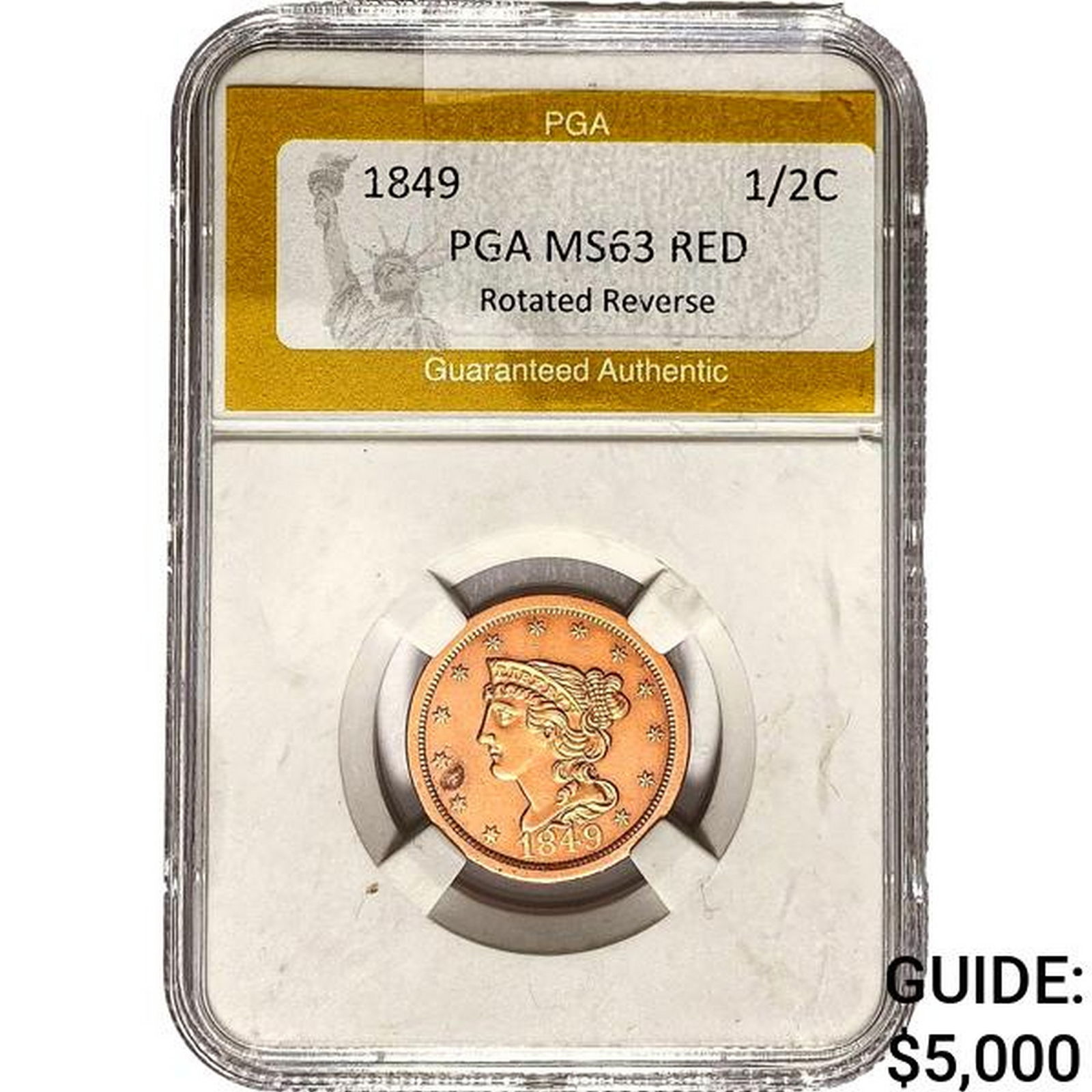 1849 Braided Hair Half Cent PGA MS63 RED (1 of 2)