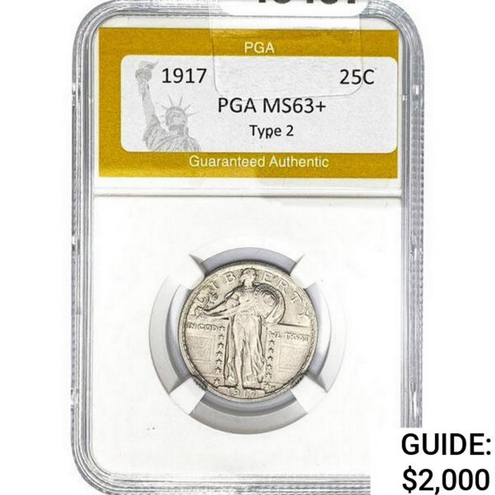 1917 Standing Liberty Quarter PGA MS63+ TY 2: 1917 Standing Liberty Quarter PGA MS63+ TY 2