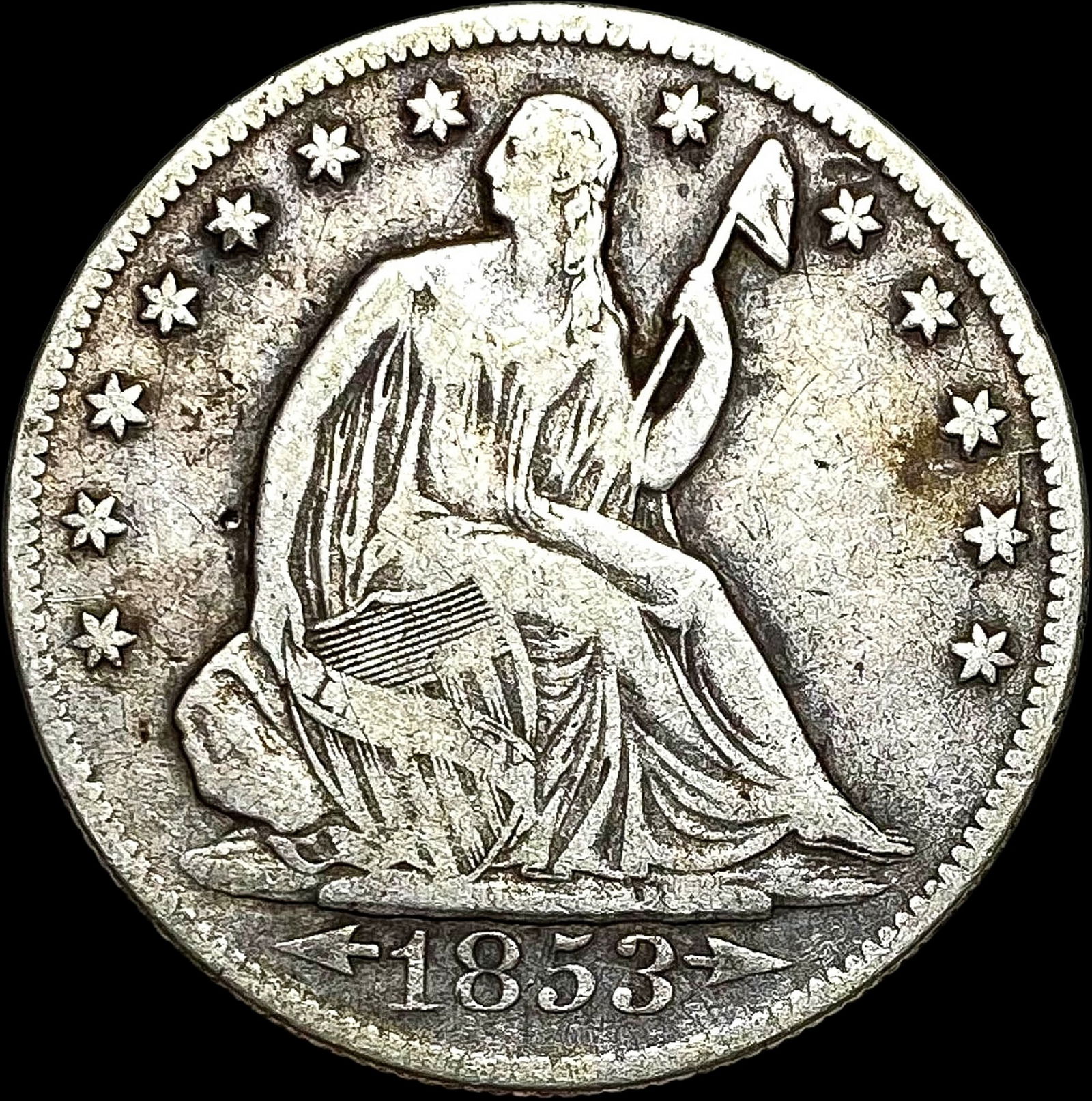 1853-O Arrows/Rays Seated Liberty Half Dollar LIGHTLY CIRCULATED (1 of 2)