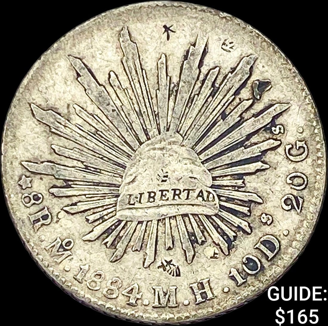 1884 Mo MH Mexico Silver 8 Reales Cap & Ray NEARLY UNCIRCULATED: 1884 Mo MH Mexico Silver 8 Reales Cap & Ray NEARLY UNCIRCULATED