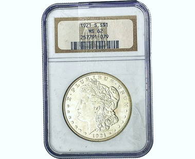 1921-S Morgan Silver Dollar NGC MS62: 1921-S Morgan Silver Dollar NGC MS62
