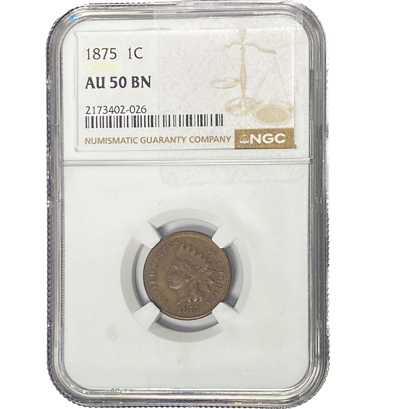 1875 Indian Head Cent NGC AU50 BN (1 of 2)