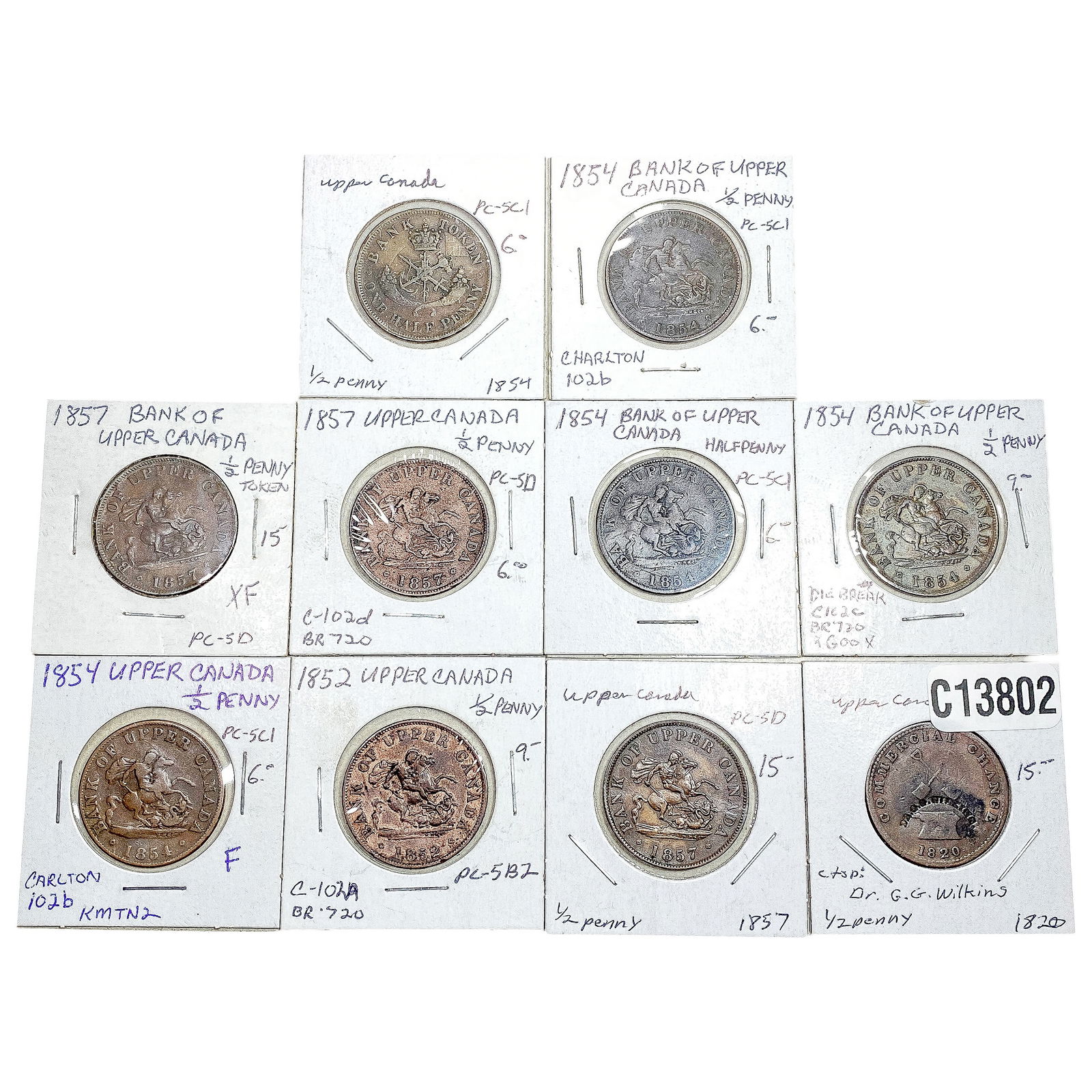 1820-1857 Upper Canada 1/2 Penny Token  [10 Coins] (1 of 2)