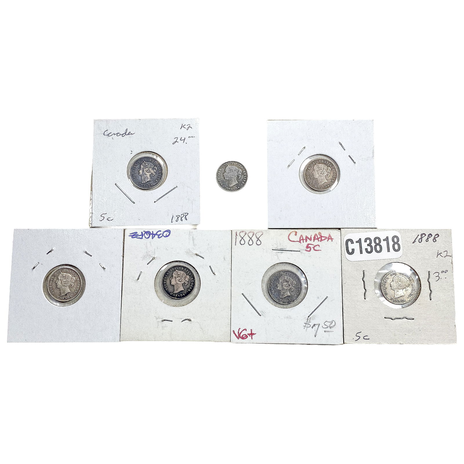 1888-1889 Better Date Canada 5 Cent Silver  [7 Coins] (1 of 2)