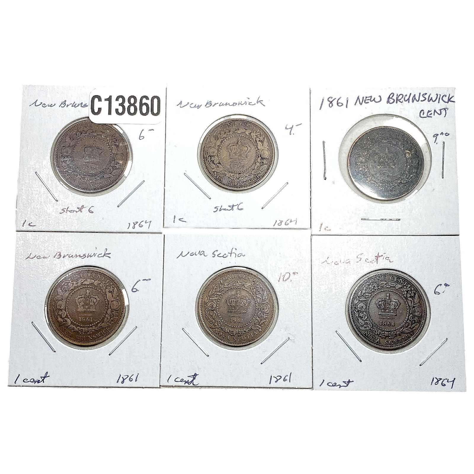 1861-1864 New Brunswick 1 Cent  [6 Coins] (1 of 2)