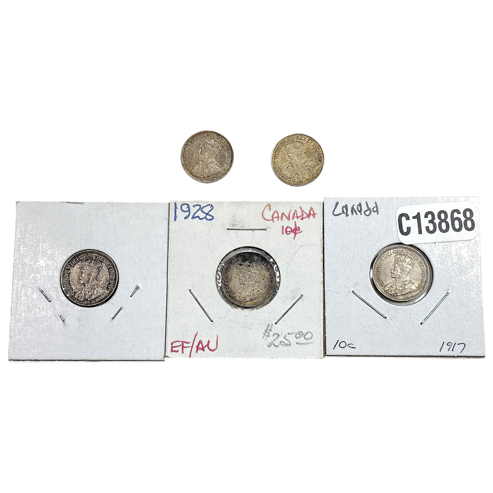 1916-1919 Canada Silver Dime  [5 Coins] AU (1 of 2)