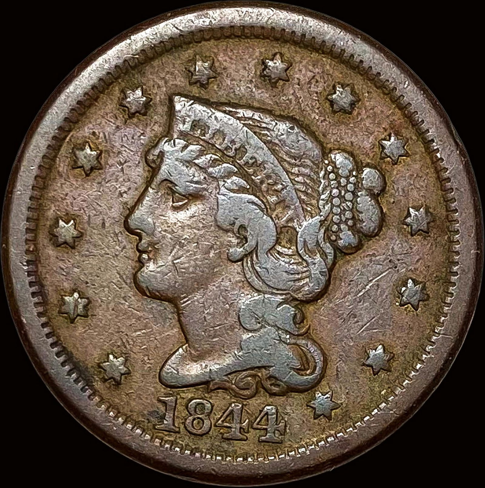 1844 Braided Hair Large Cent LIGHTLY CIRCULATED (1 of 2)