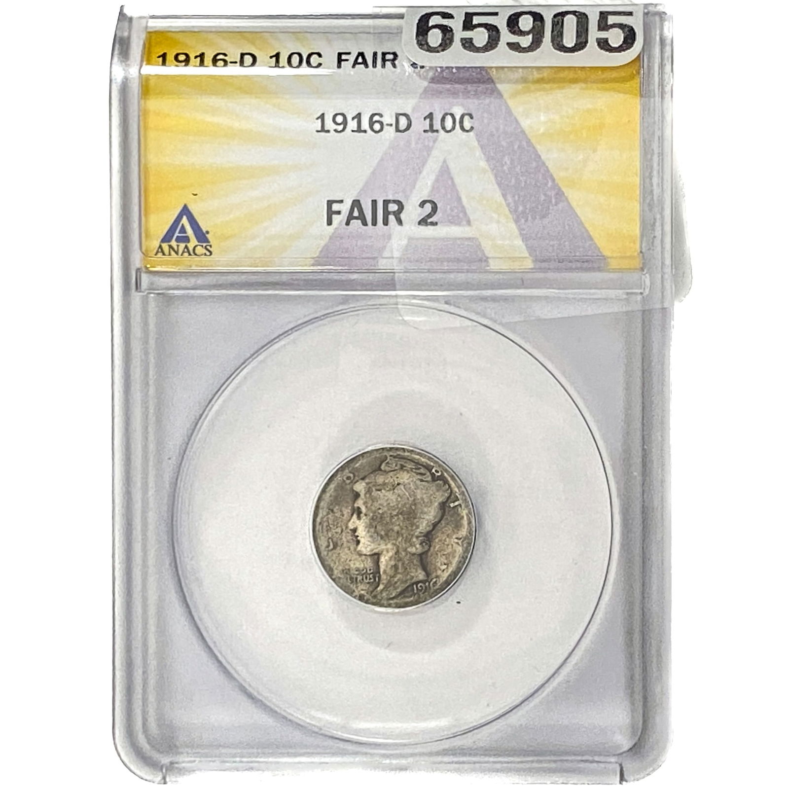 1916-D Mercury Silver Dime ANACS FAIR2 (1 of 2)