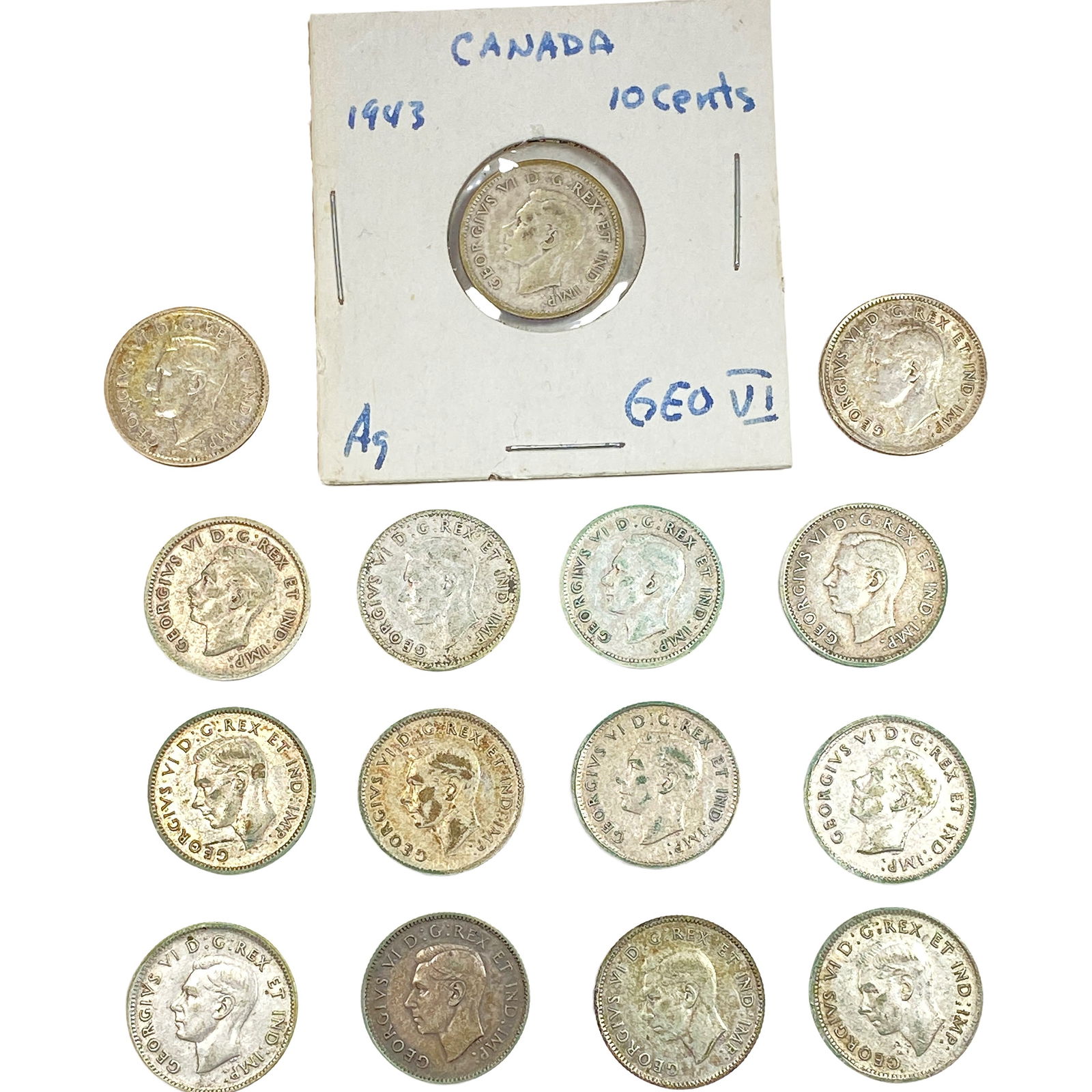 1943-1944 Canada Silver Dime Lot [15 Coins] (1 of 2)