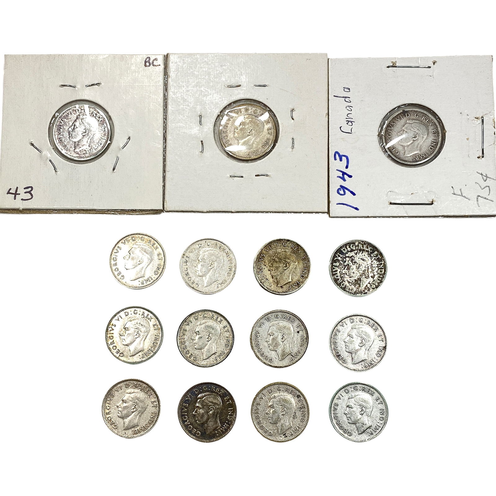 1943 Canada Silver Dime Lot [15 Coins] (1 of 2)