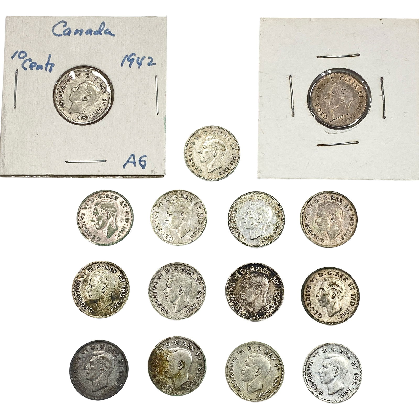 1942-1943 Canada Silver Dime Lot [15 Coins] (1 of 2)