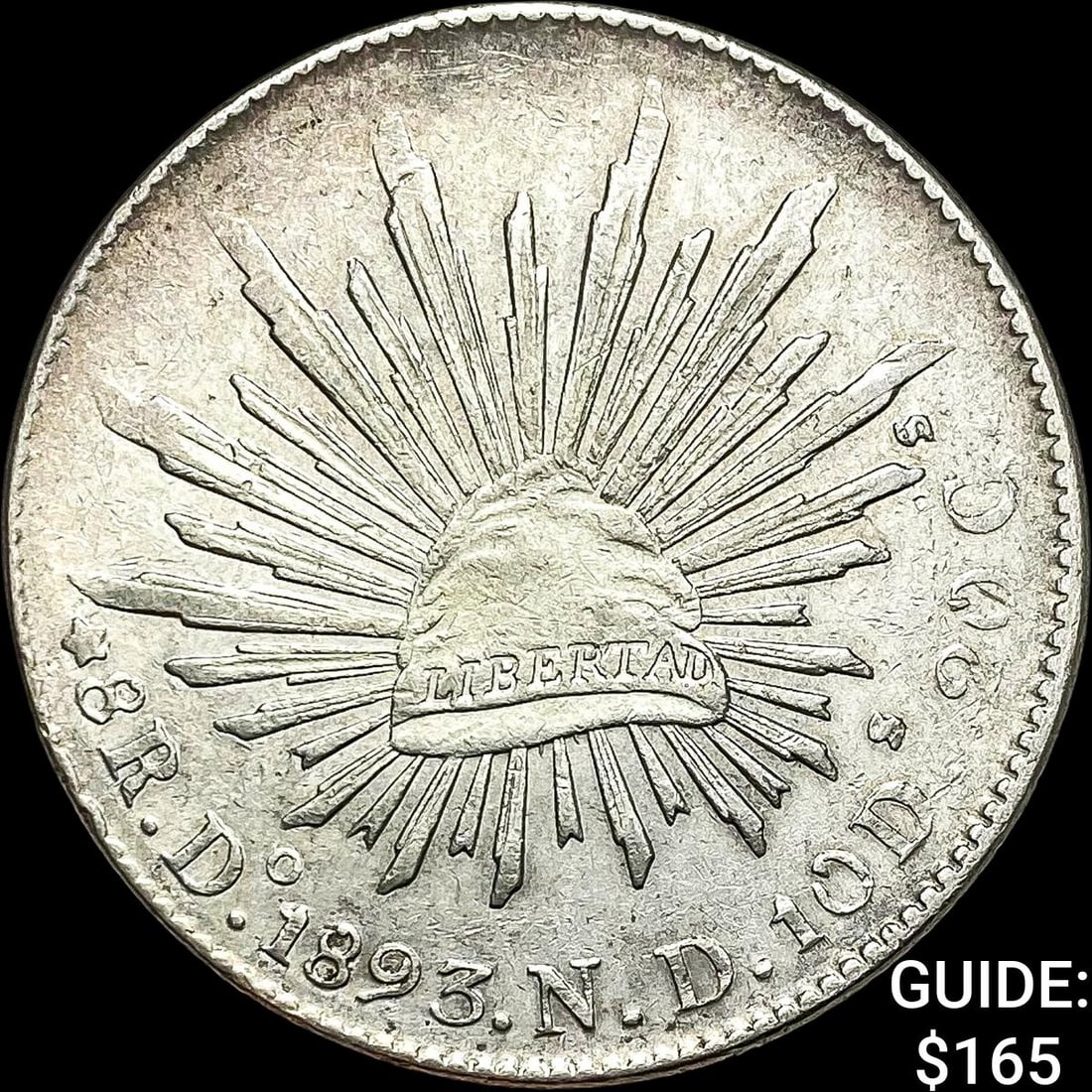 1893Do ND Mexico Silver 8 Reales Cap and Rays CHOICE AU: 1893Do ND Mexico Silver 8 Reales Cap and Rays CHOICE AU