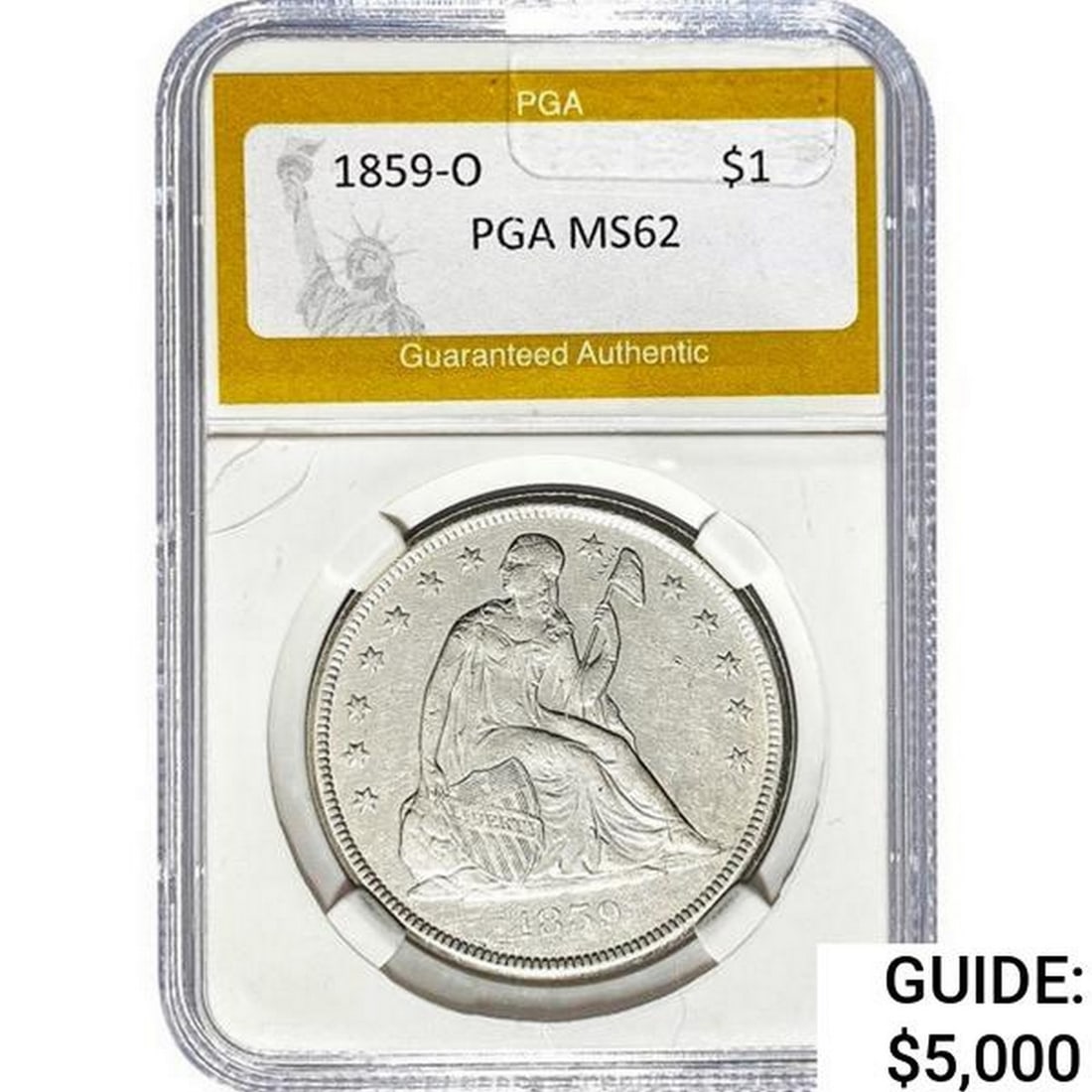 1859-O Silver Trade Dollar PGA MS62 (1 of 2)