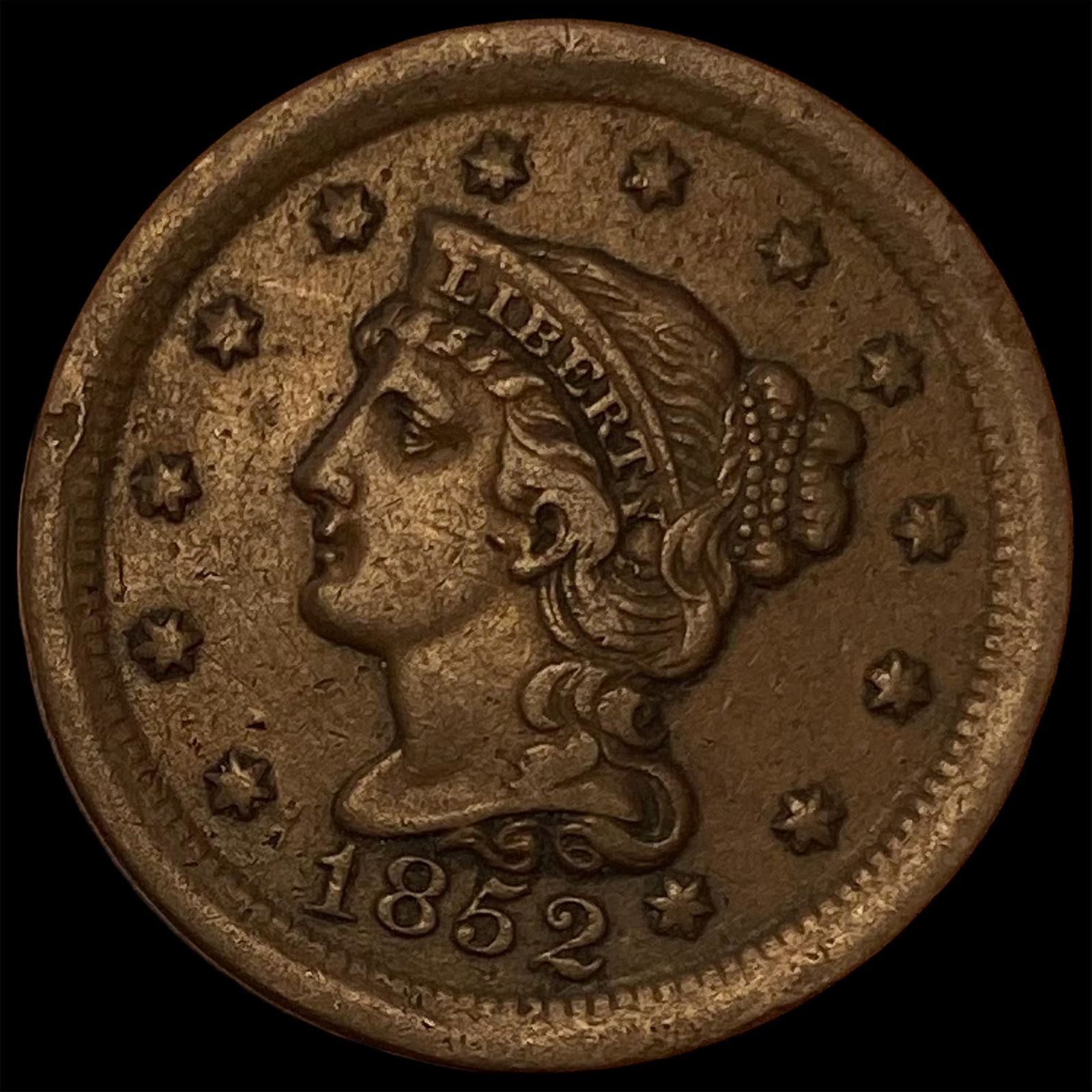 1852 Braided Hair Large Cent NEARLY UNCIRCULATED (1 of 2)