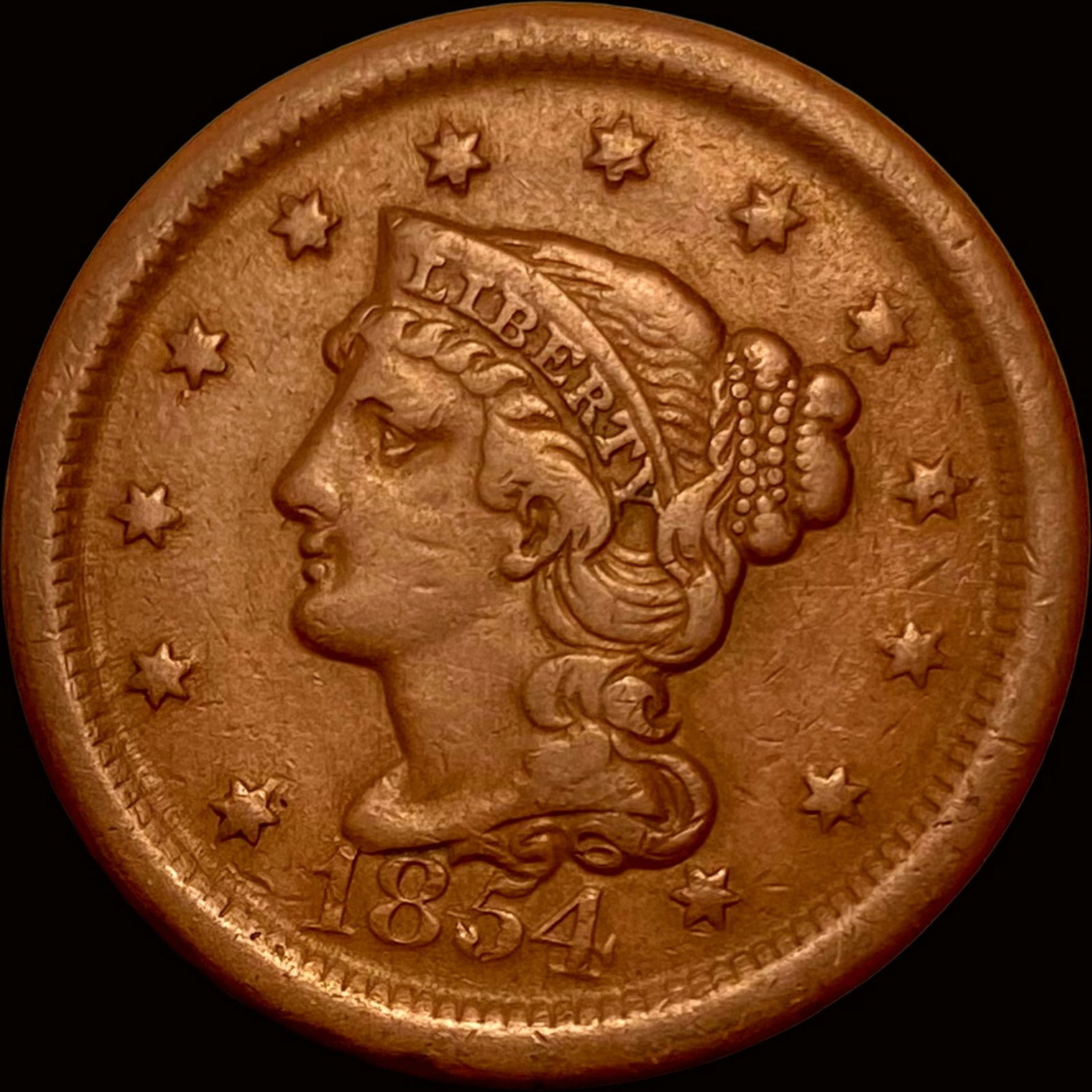 1854 Braided Hair Large Cent LIGHTLY CIRCULATED (1 of 2)