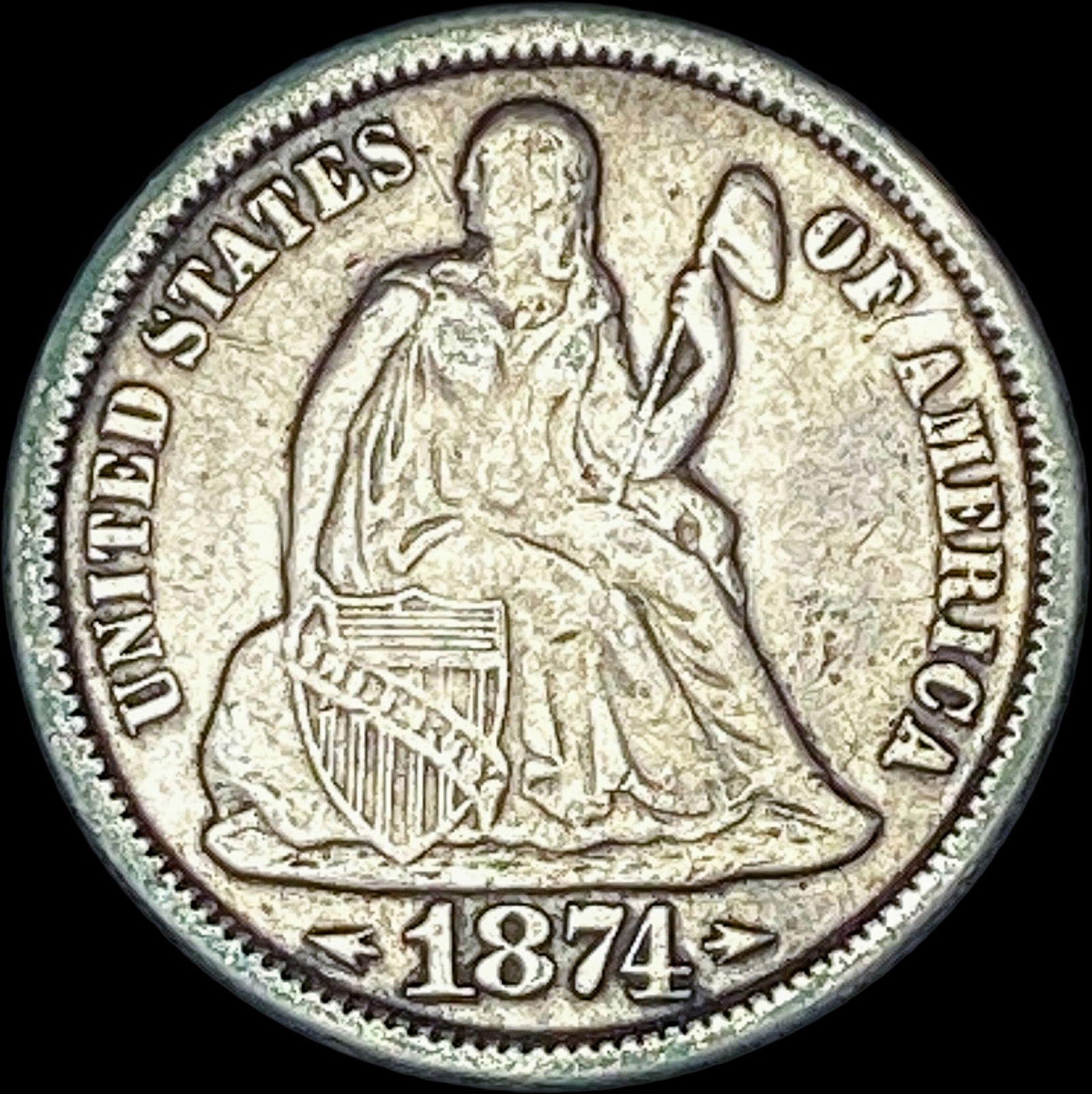 1874 Seated Liberty Dime NEARLY UNCIRCULATED (1 of 2)