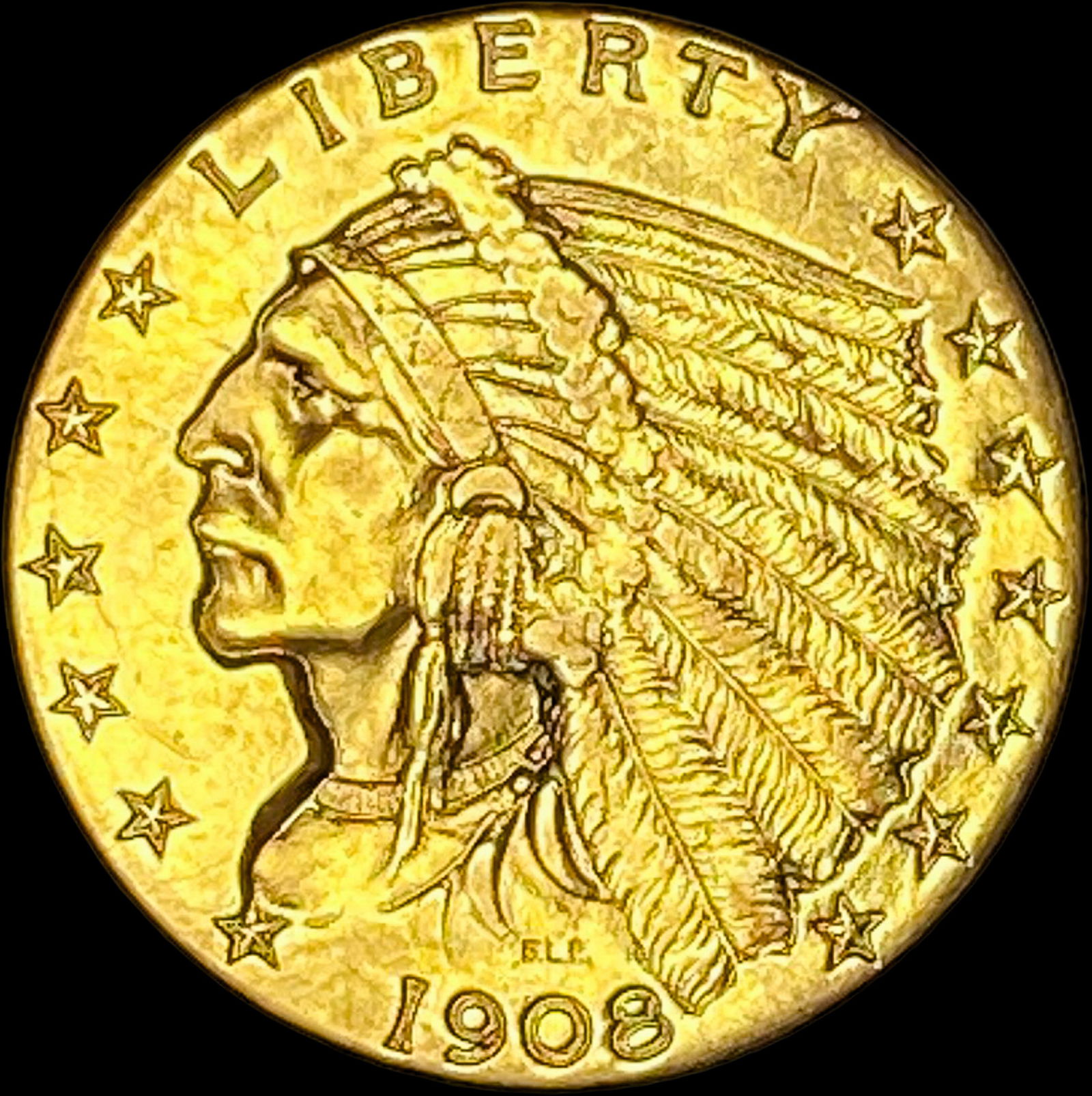 1908 Indian Head $2.5 Gold Quarter Eagle NEARLY UNCIRCULATED (1 of 2)