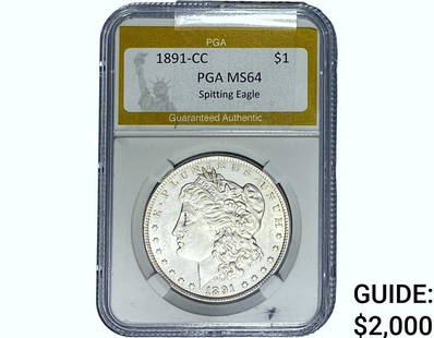 1891-CC Morgan Silver Dollar PGA MS64: 1891-CC Morgan Silver Dollar PGA MS64