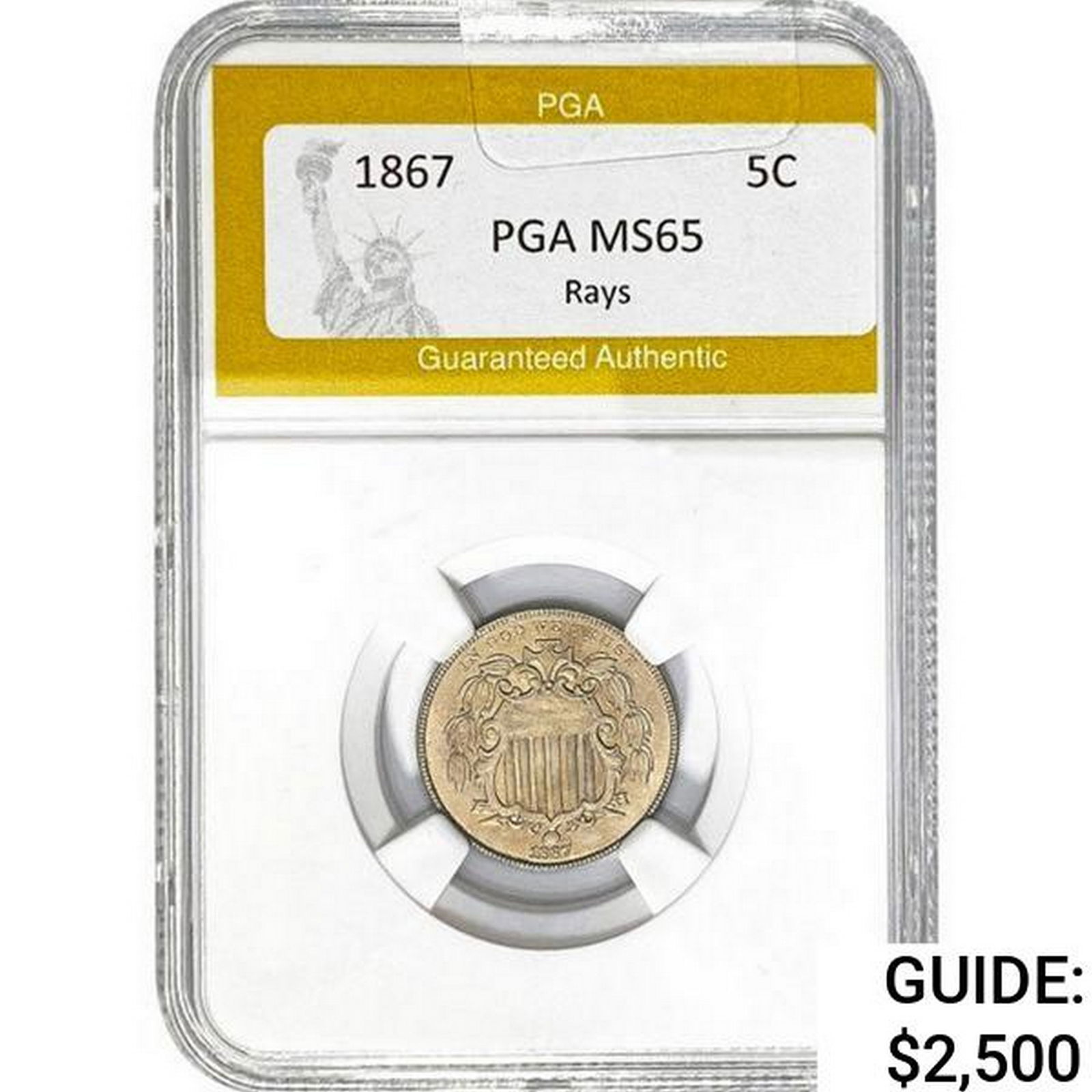 1867 Shield Nickel PGA MS65 Rays (1 of 2)