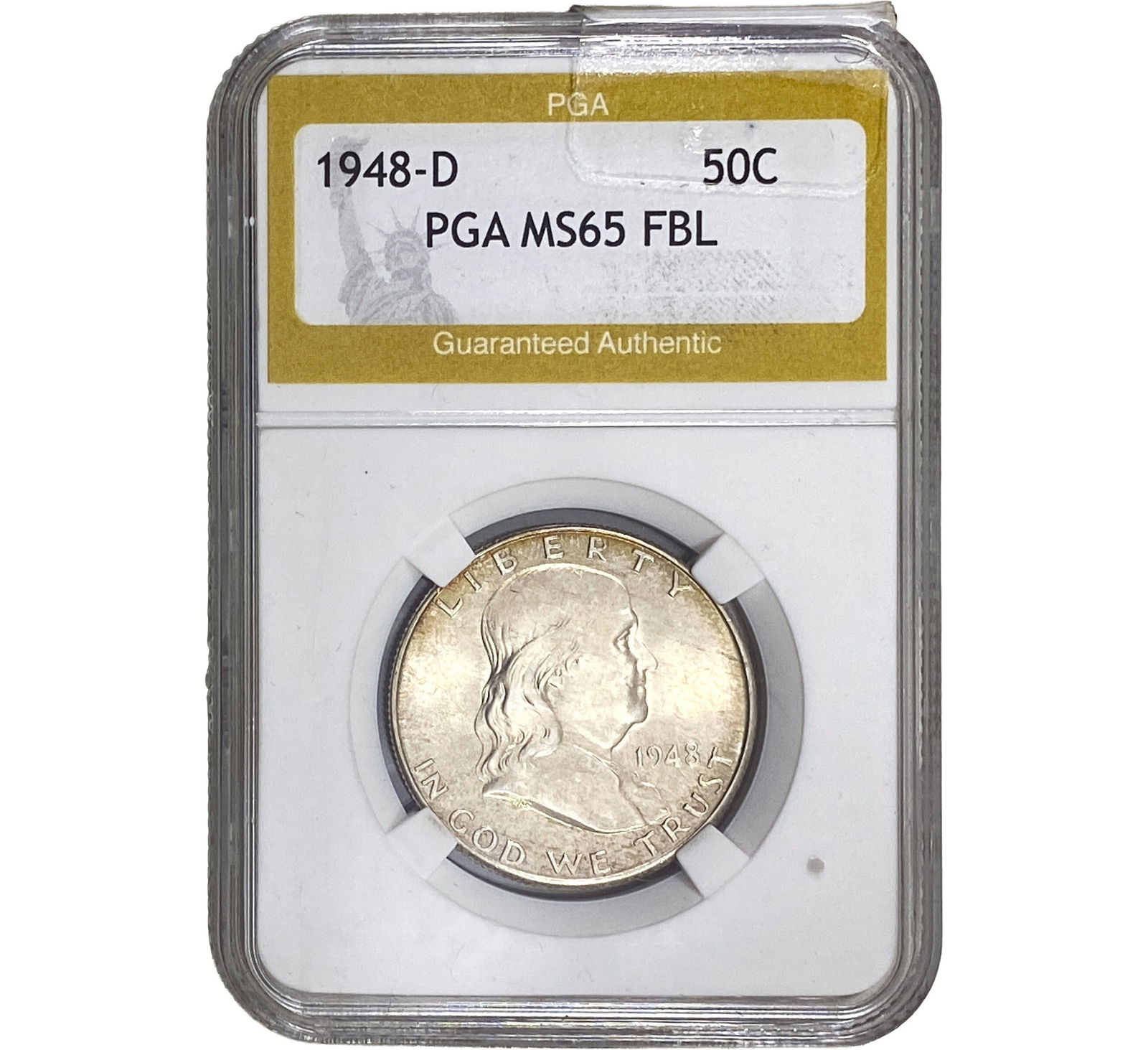 1948-D Franklin Half Dollar PGA MS65 FBL: 1948-D Franklin Half Dollar PGA MS65 FBL