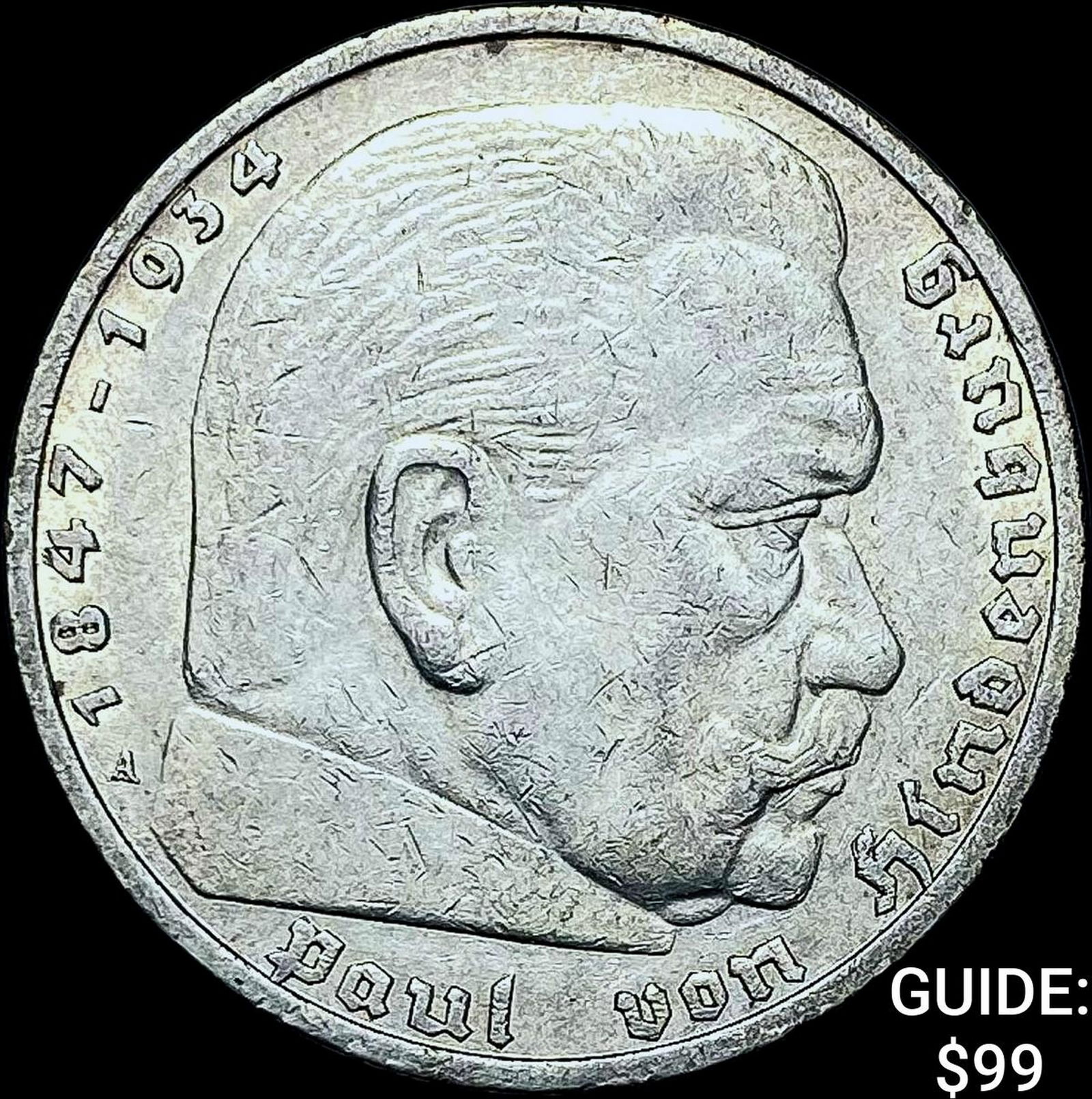 1936-A Germany Silver 5 Reichsmark CLOSELY UNCIRCULATED (1 of 2)