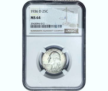 1936-S Washington Silver Quarter NGC MS64: 1936-S Washington Silver Quarter NGC MS64