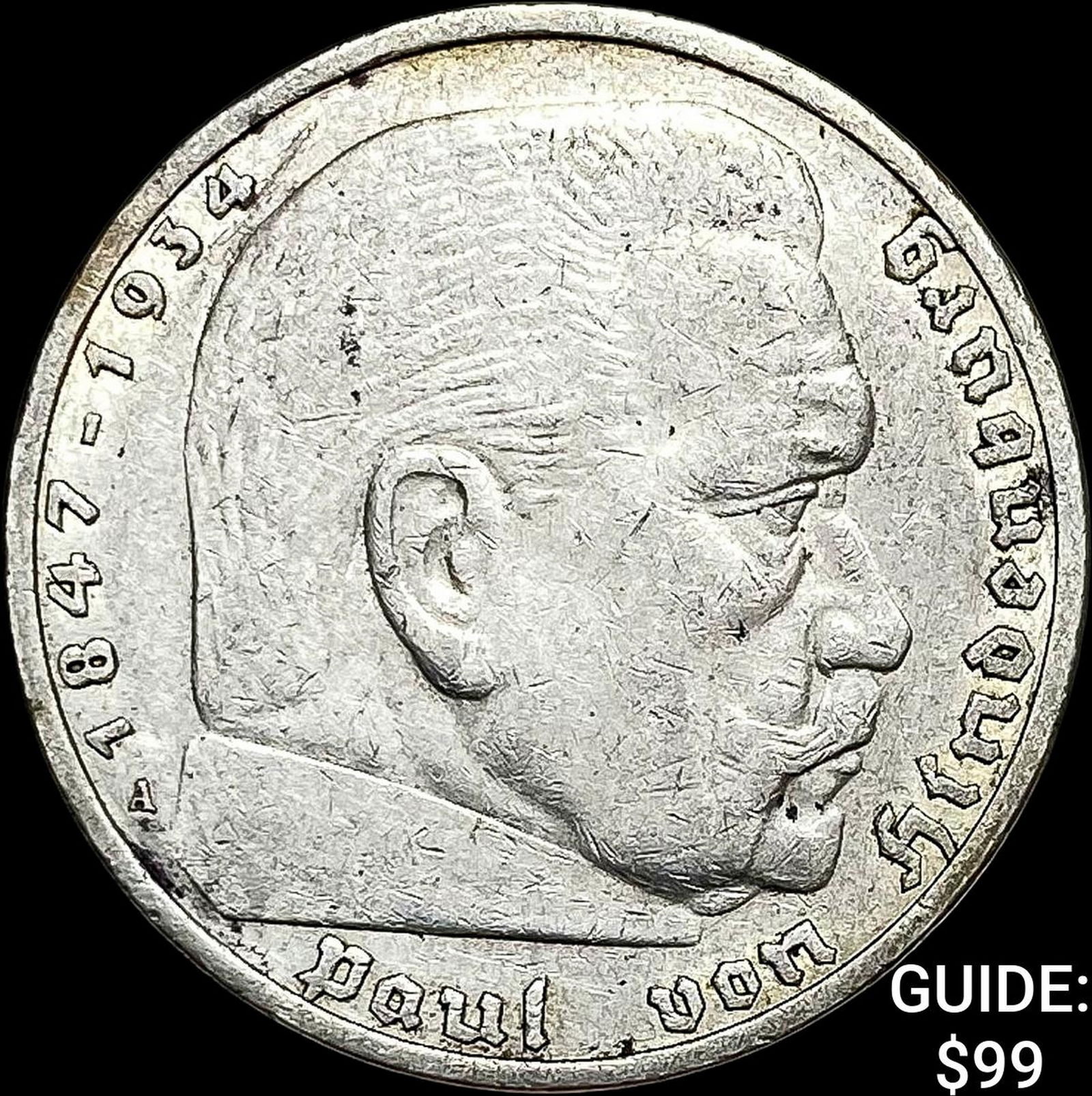 1936-A Germany Silver 5 Reichsmark CLOSELY UNCIRCULATED (1 of 2)