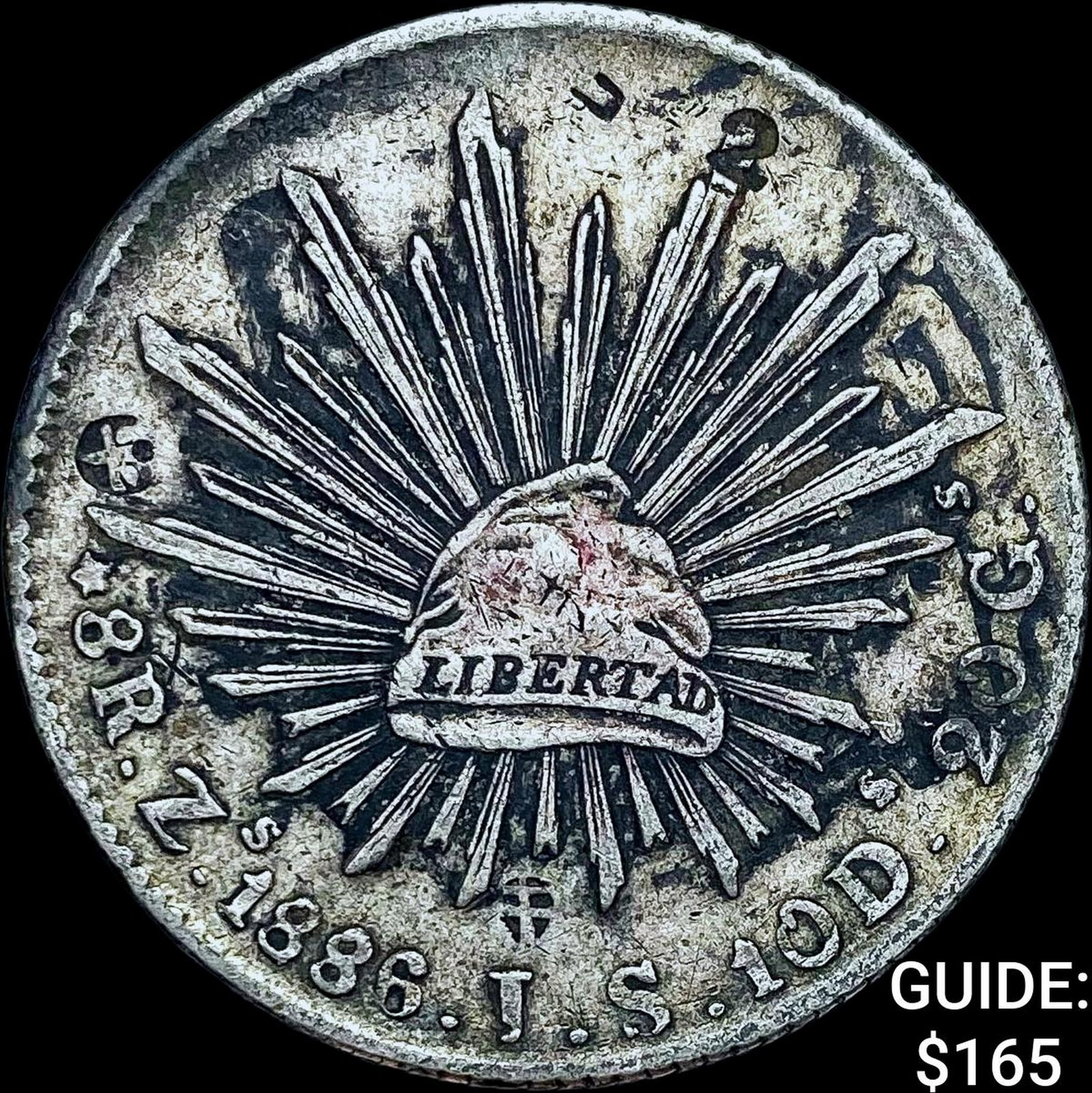 1886Zs IS Mexico Silver 8 Reales Chopmarked NEARLY UNCIRCULATED: 1886Zs IS Mexico Silver 8 Reales Chopmarked NEARLY UNCIRCULATED