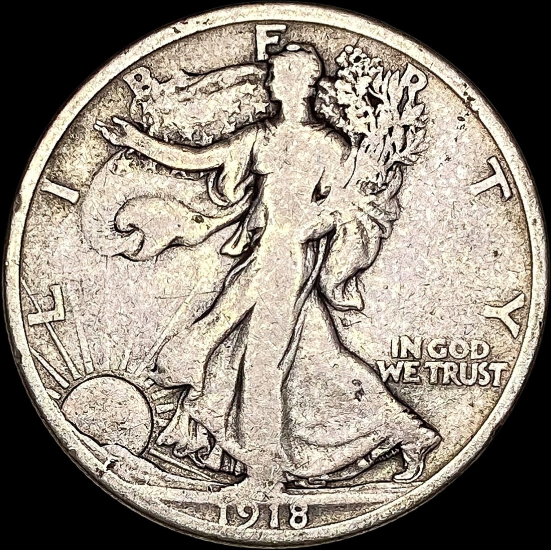 1918-S Silver Walking Liberty Half Dollar  LIGHTLY CIRCULATED (1 of 2)