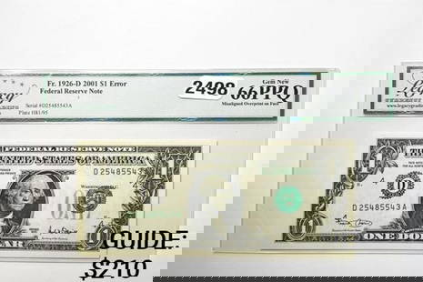 2001 $1 Federal Reserve Note-Cleveland LCG 66 PPQ: 2001 $1 Federal Reserve Note-Cleveland LCG 66 PPQ