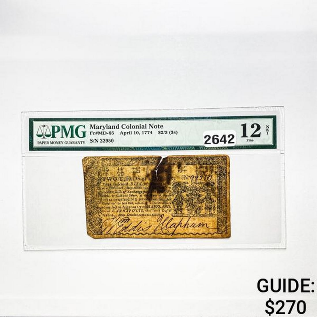 1774 $2/3 Maryland Fractional Currency PMG 12 F (1 of 2)