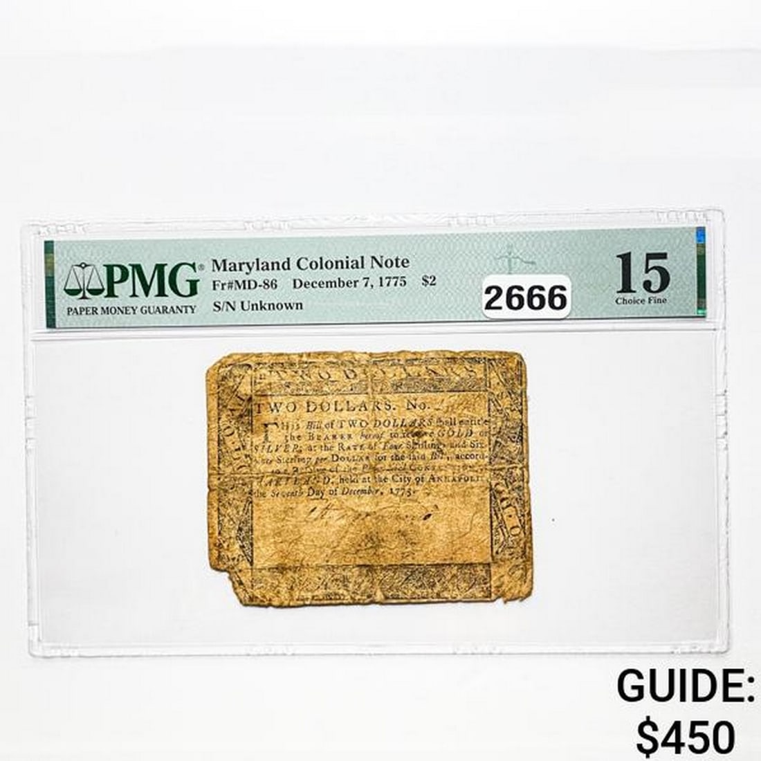 1775 $2 Maryland Colonial Note PMG F 15 (1 of 2)