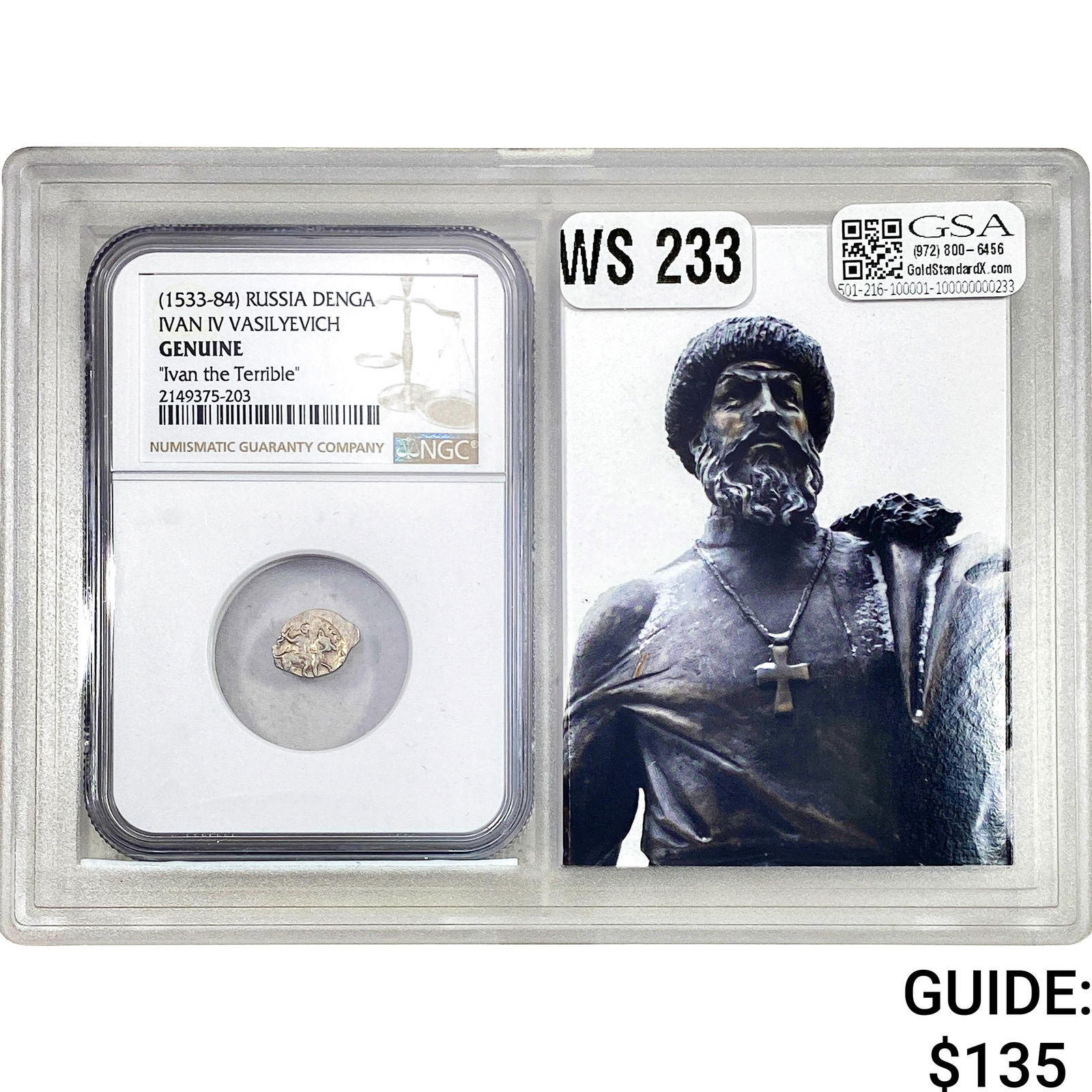 (1533-84) Russia Denga Ivan IV Vasilyevich NGC GENUINE (1 of 2)