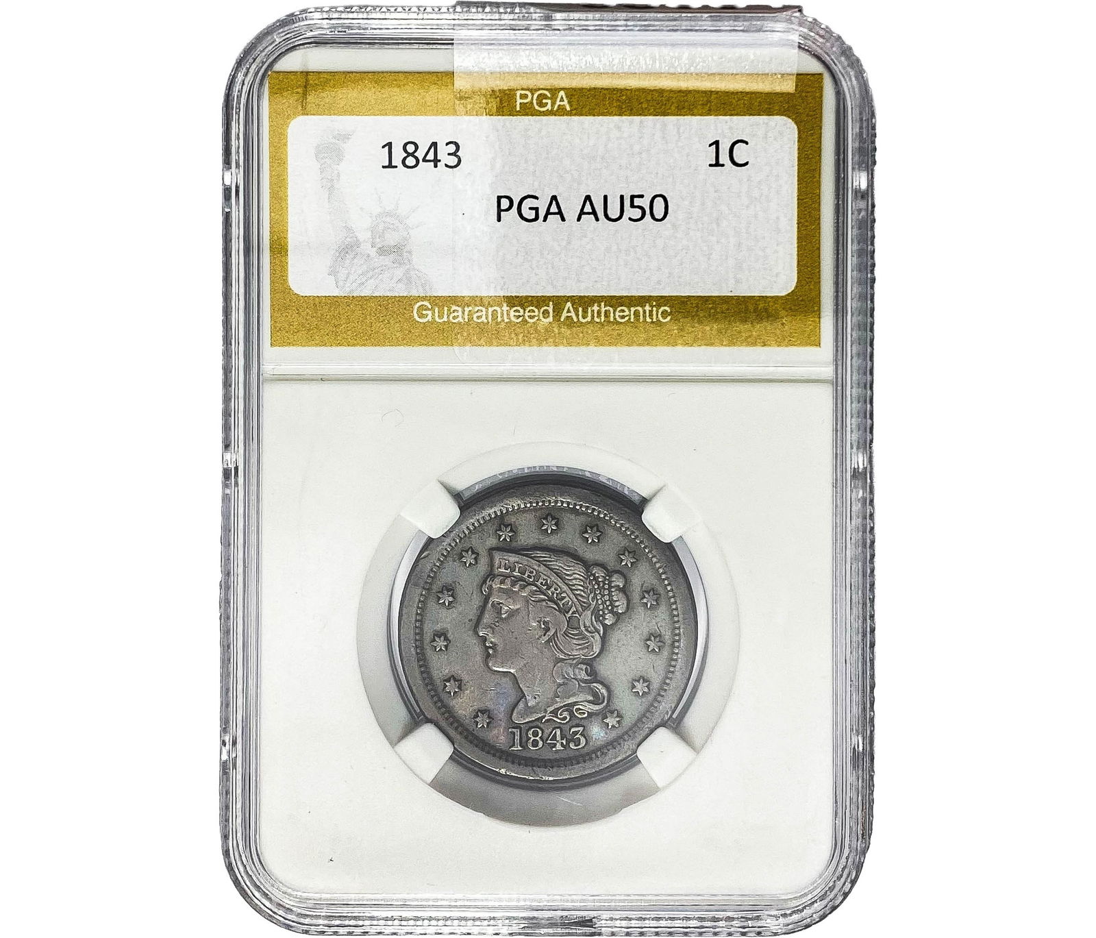 1843 Braided Hair Large Cent PGA AU50 (1 of 2)