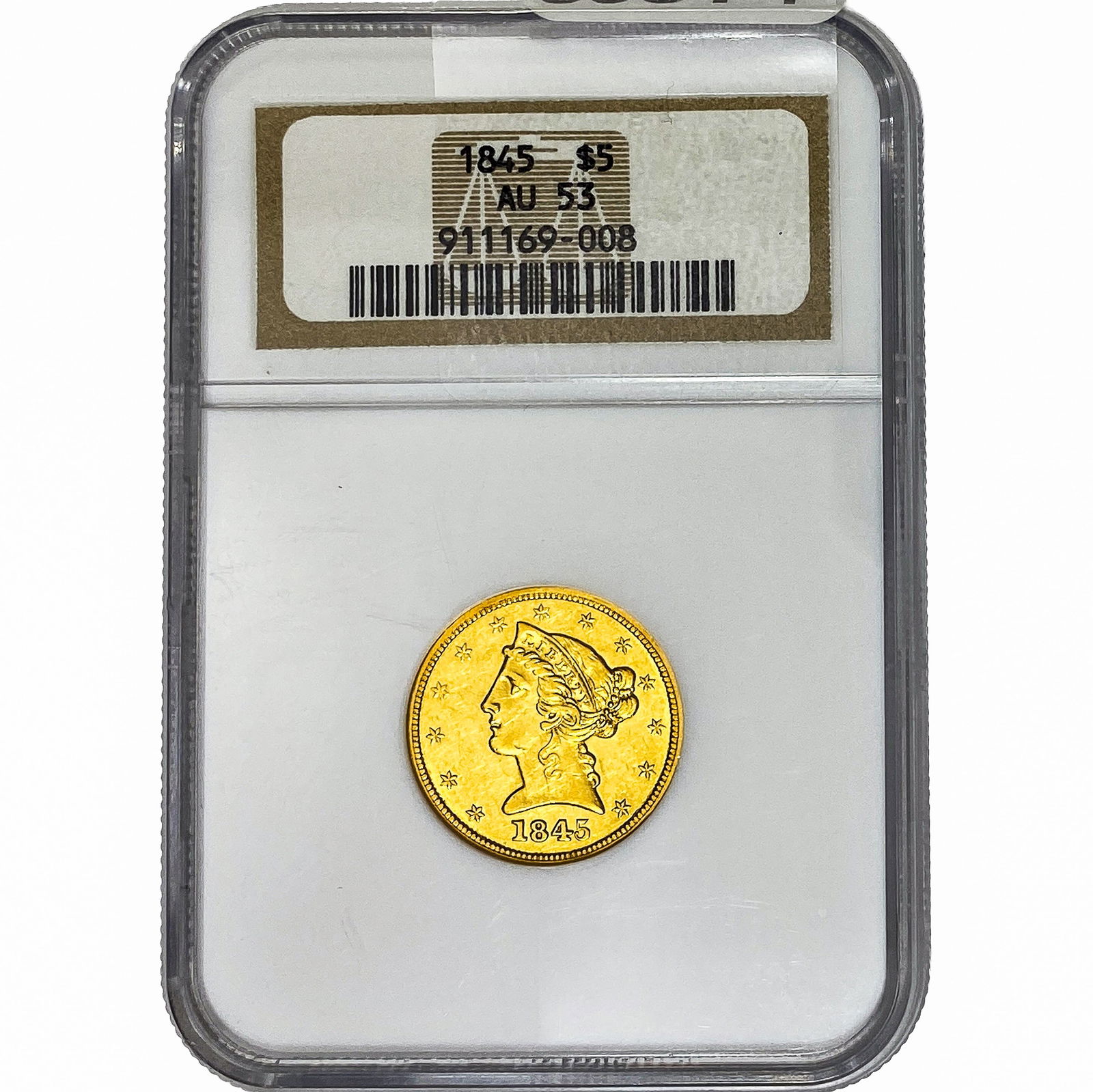 1845 $5 Gold Half Eagle NGC AU53 (1 of 2)