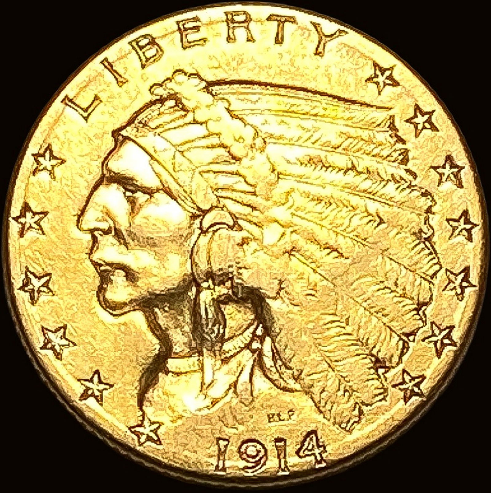 1914-D Indian Head $2.5 Gold Quarter Eagle NEAR UNC (1 of 2)