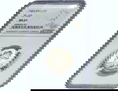 1943 DDO Washington Silver Quarter NGC MS65: 1943 DDO Washington Silver Quarter NGC MS65