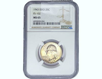 1943 DDO Washington Silver Quarter NGC MS65: 1943 DDO Washington Silver Quarter NGC MS65