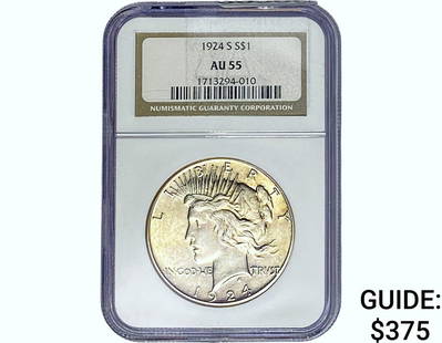 1924-S Silver Peace Dollar NGC AU55: 1924-S Silver Peace Dollar NGC AU55