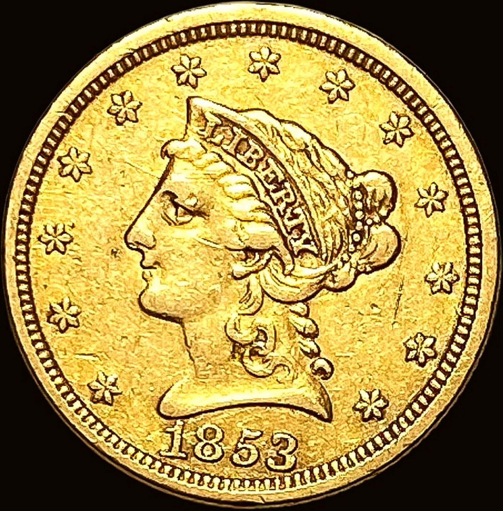 1853 Liberty Head Gold Quarter Eagle $2.50 CLOSELY UNCIRCULATED (1 of 2)