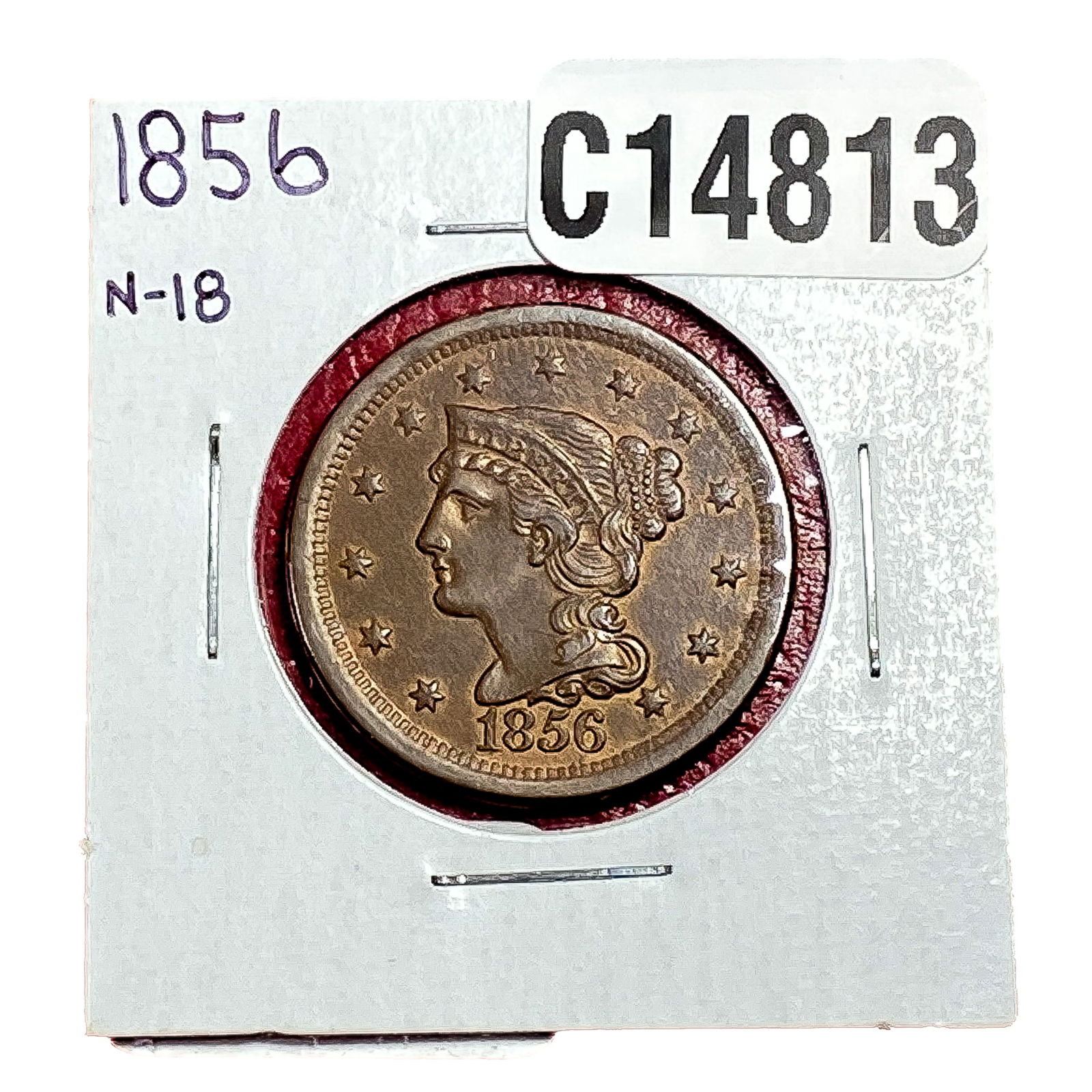 1856 RB Braided Hair Large Cent AU+ (1 of 2)