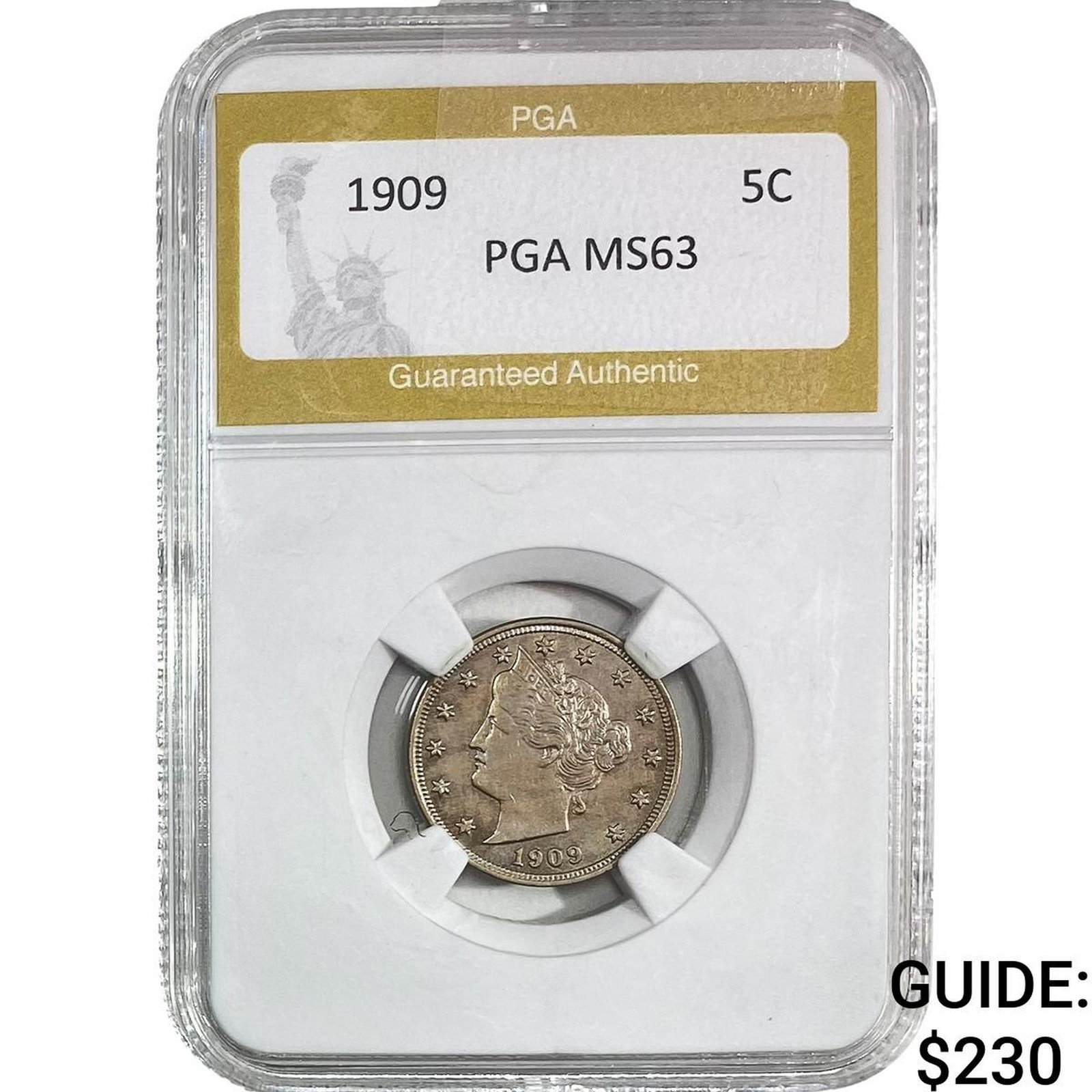 1909 Liberty Victory Nickel PGA MS63: 1909 Liberty Victory Nickel PGA MS63