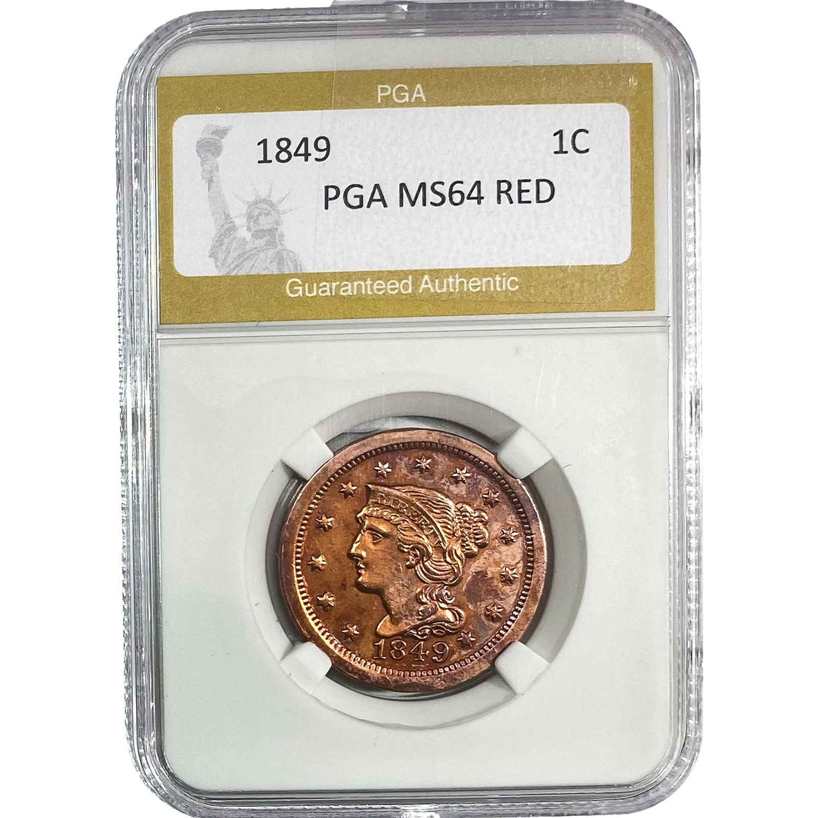 1849 Braided Hair Large Cent PGA MS64 Red (1 of 2)