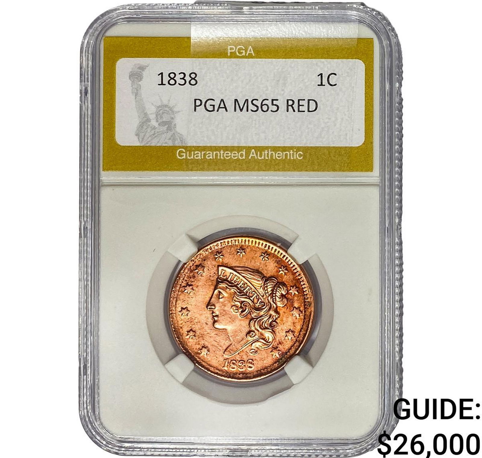 1838 Coronet Head Large Cent PGA MS65 Red (1 of 2)